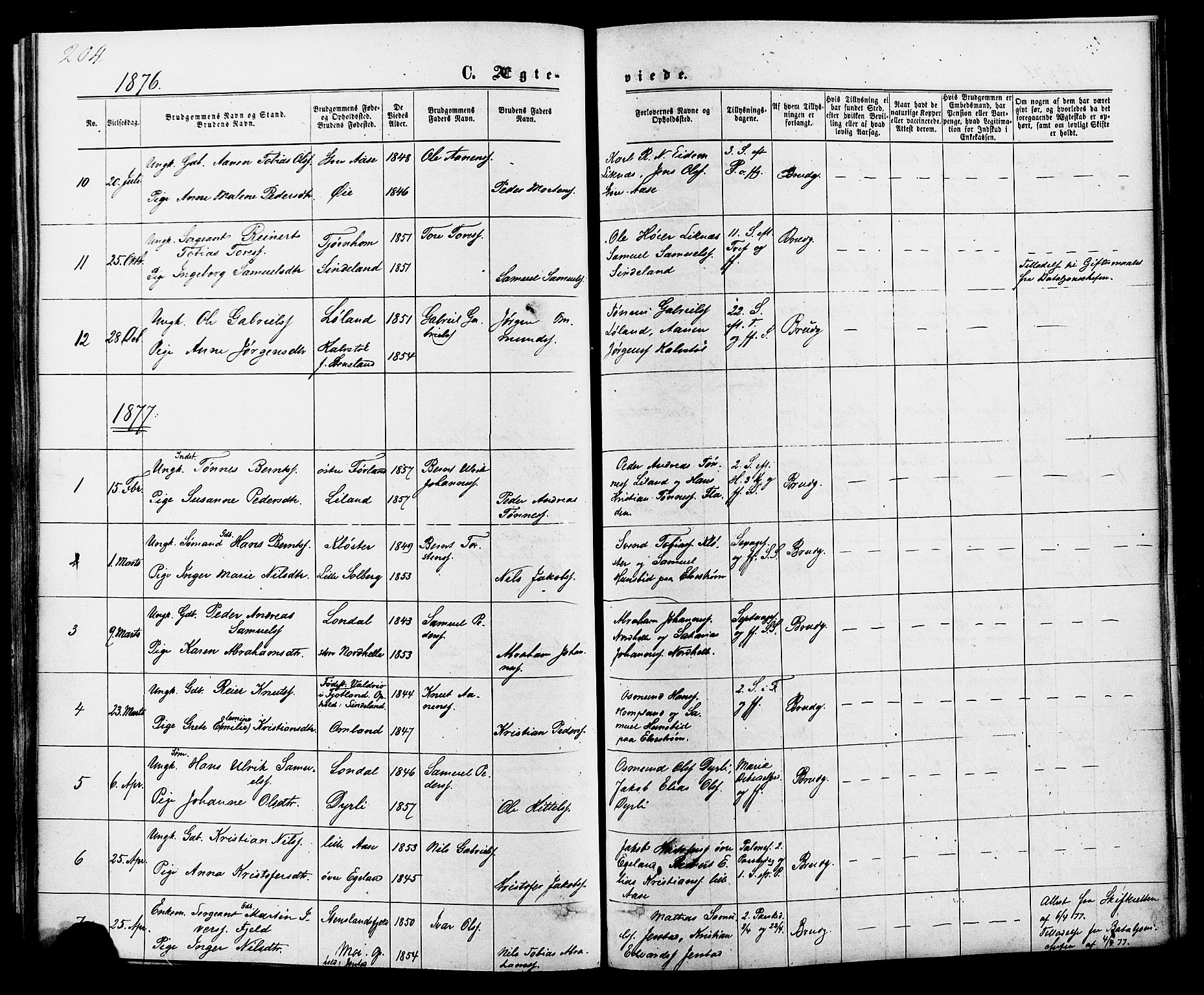 Kvinesdal sokneprestkontor, AV/SAK-1111-0026/F/Fa/Fab/L0007: Parish register (official) no. A 7, 1870-1885, p. 204