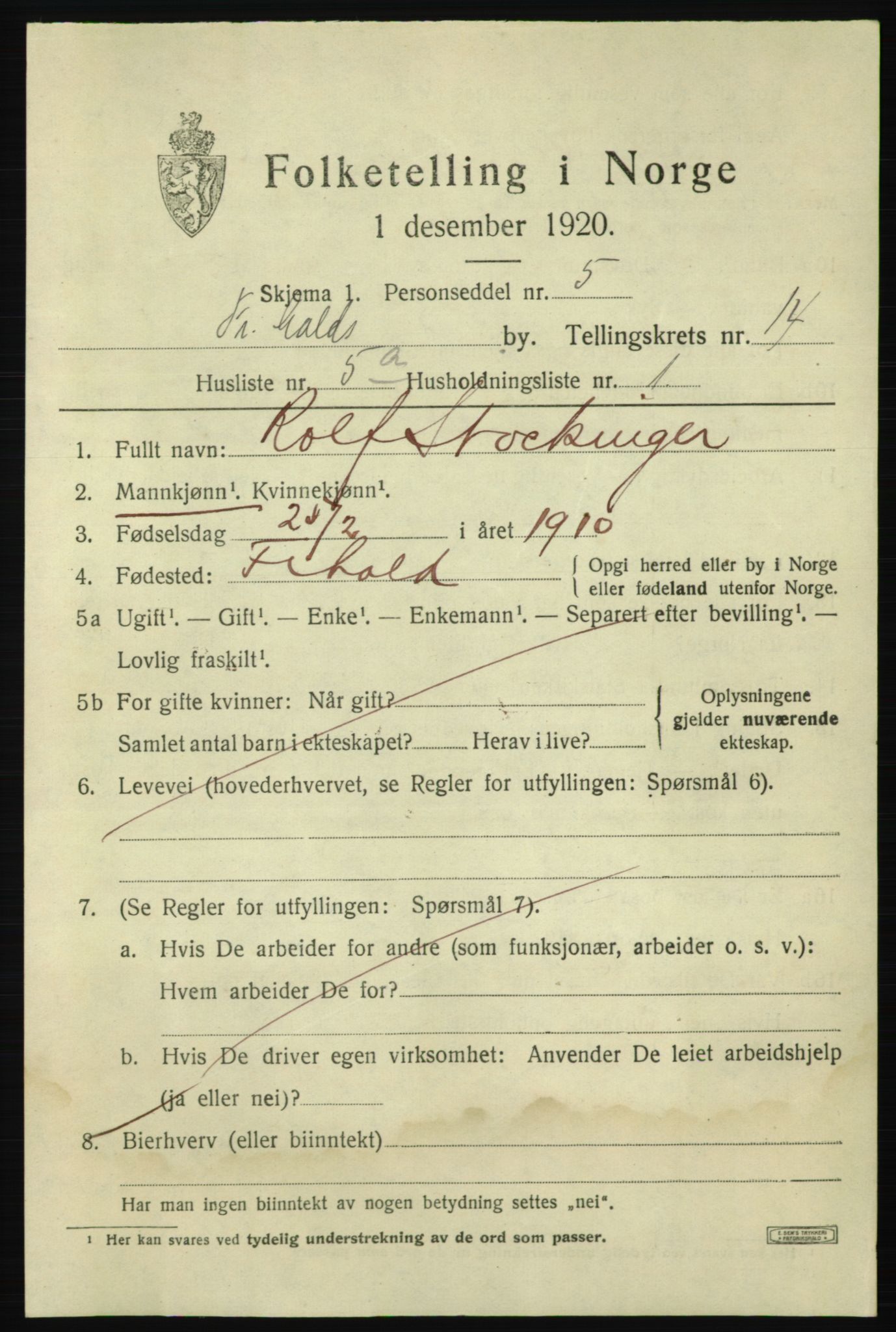 SAO, 1920 census for Fredrikshald, 1920, p. 22275