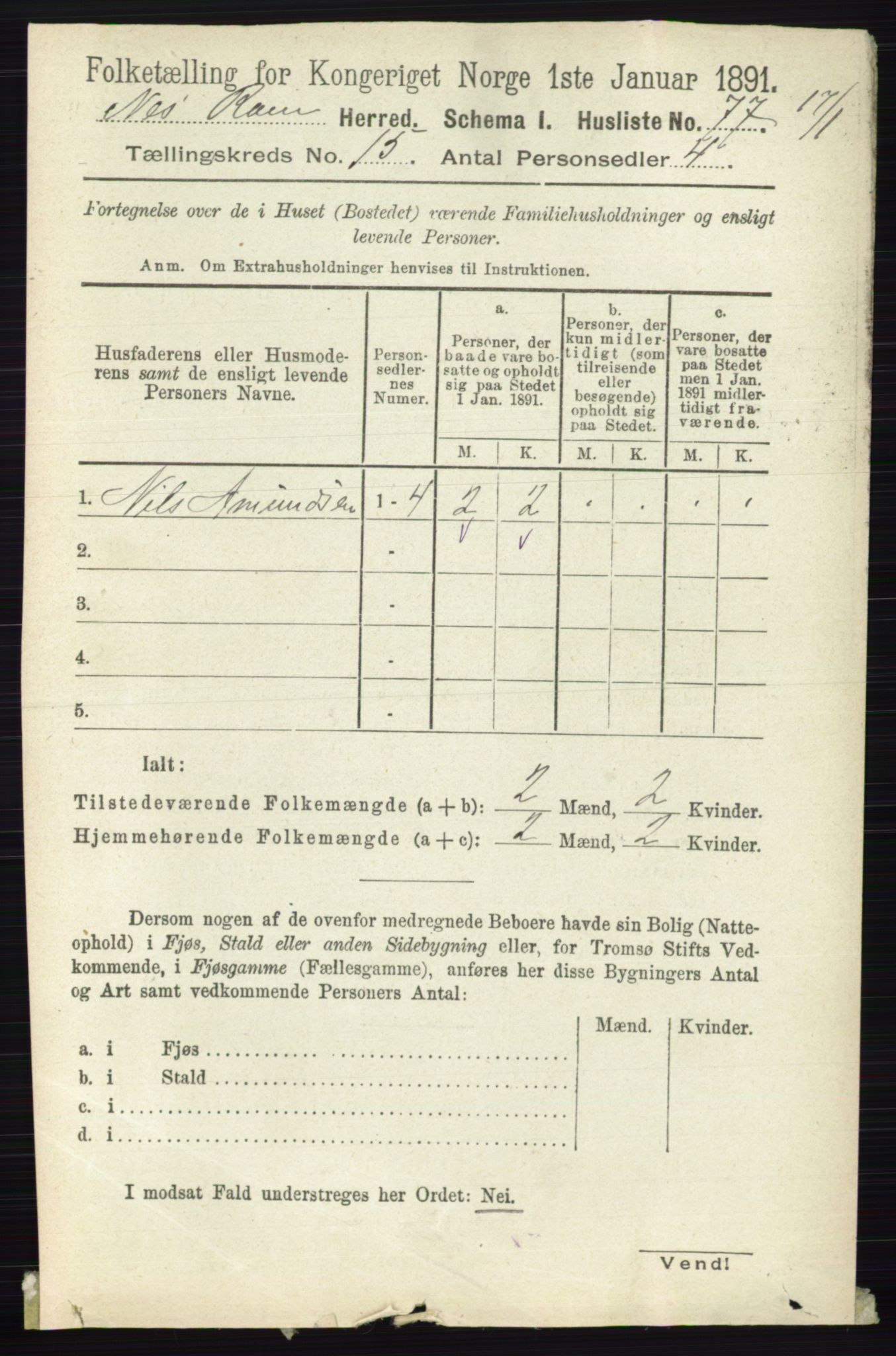 RA, 1891 census for 0236 Nes, 1891, p. 8998