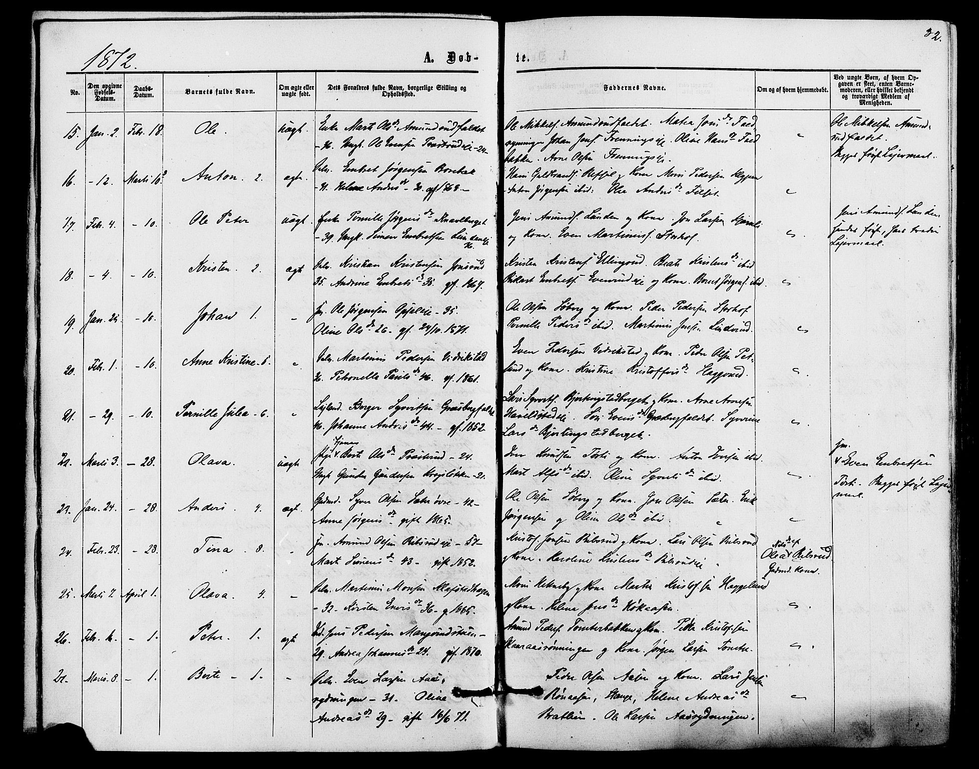 Romedal prestekontor, AV/SAH-PREST-004/K/L0006: Parish register (official) no. 6, 1866-1886, p. 32