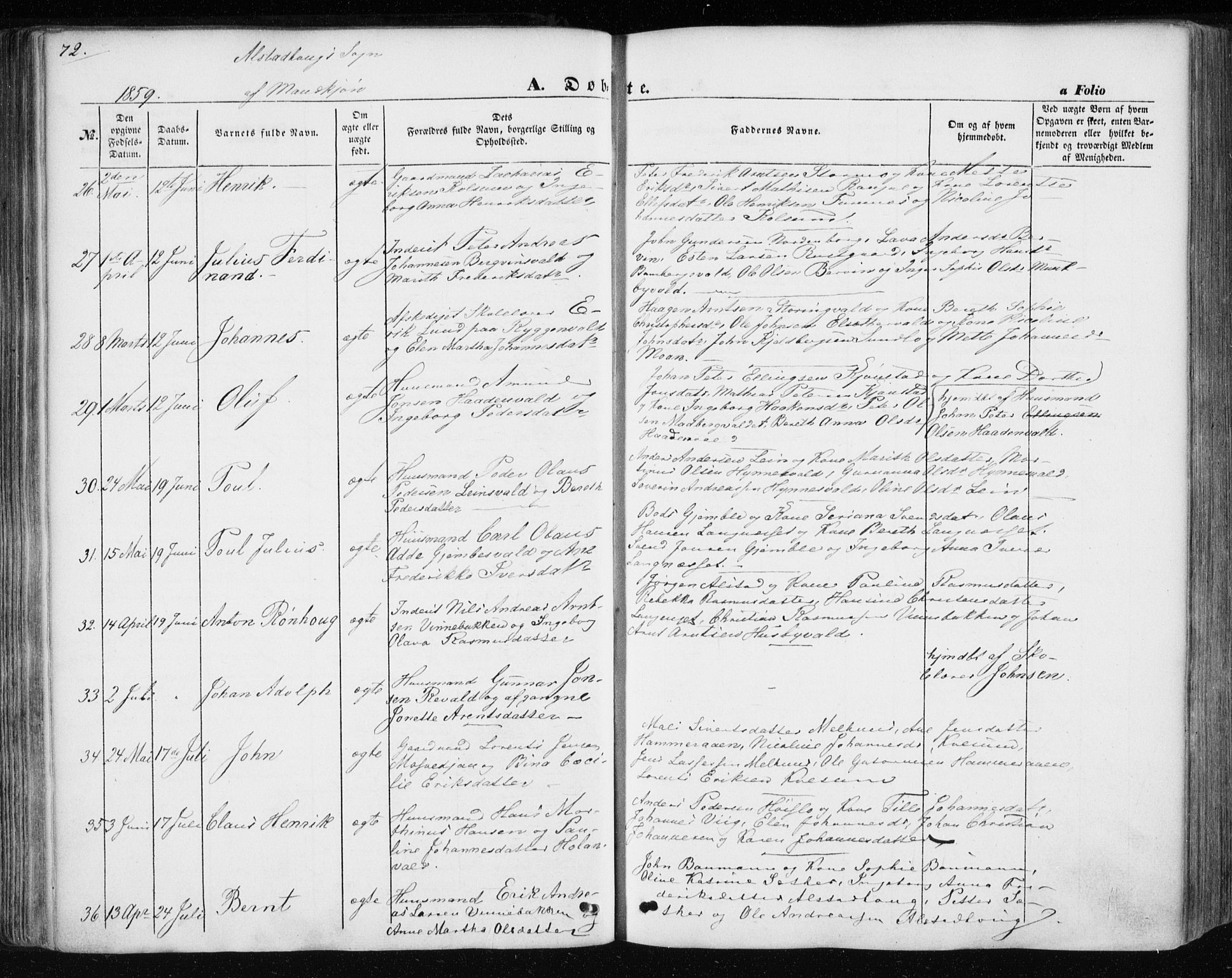 Ministerialprotokoller, klokkerbøker og fødselsregistre - Nord-Trøndelag, SAT/A-1458/717/L0154: Parish register (official) no. 717A07 /1, 1850-1862, p. 72