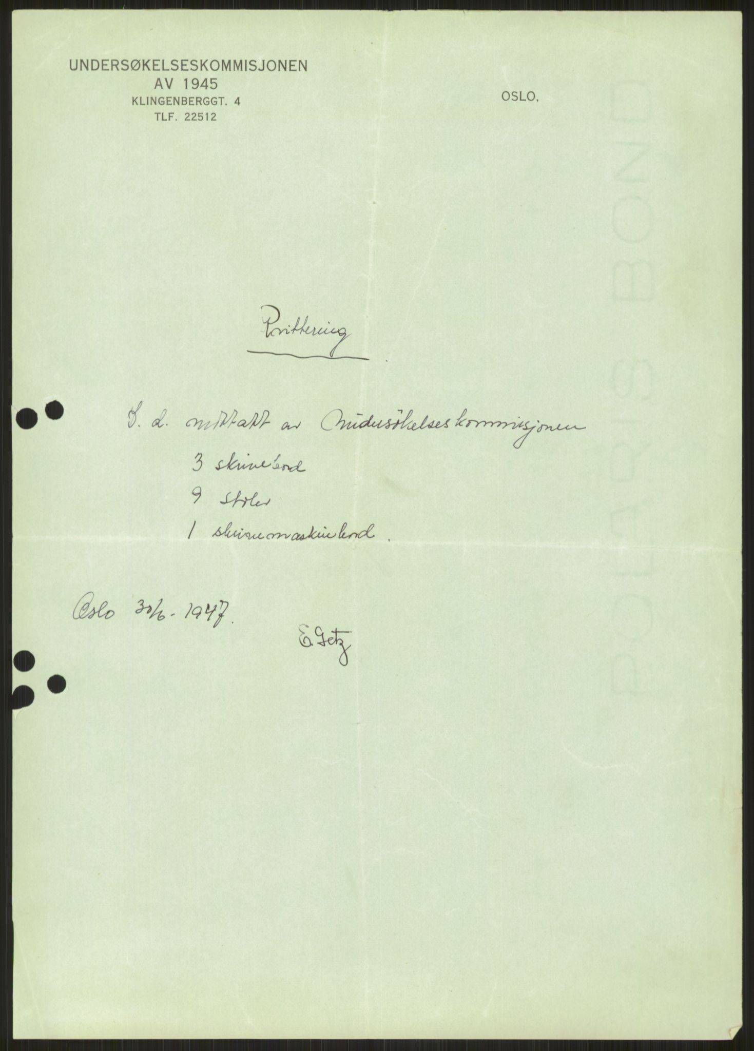 Undersøkelseskommisjonen av 1945, AV/RA-S-1566/D/Db/L0023: Regjeringskonferanse - Riksrådsforhandlingene, 1945-1947, p. 245