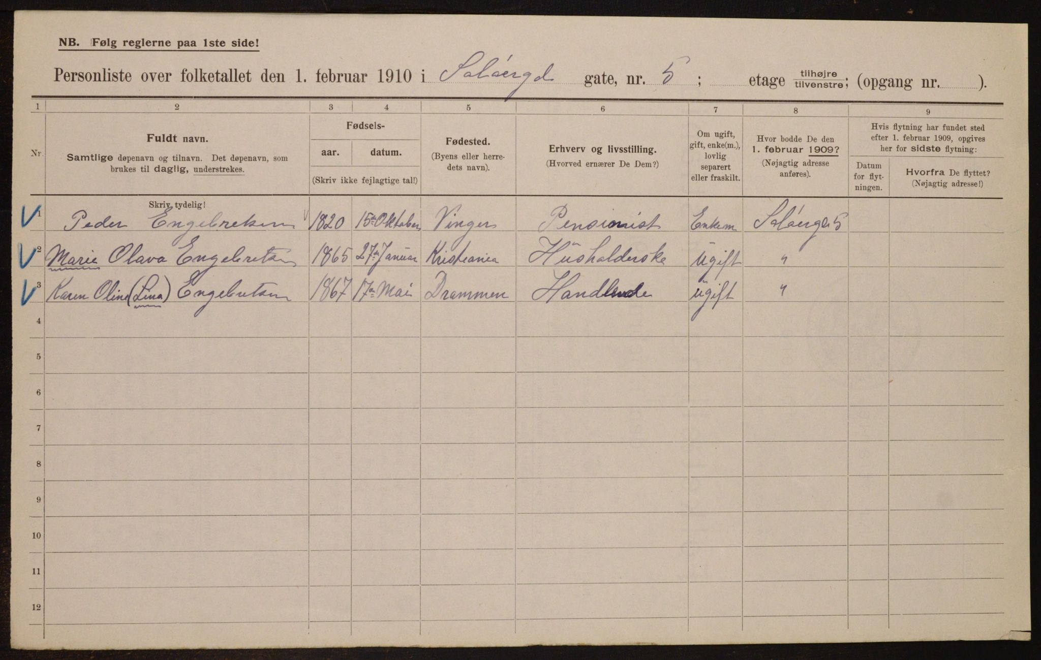 OBA, Municipal Census 1910 for Kristiania, 1910, p. 95030