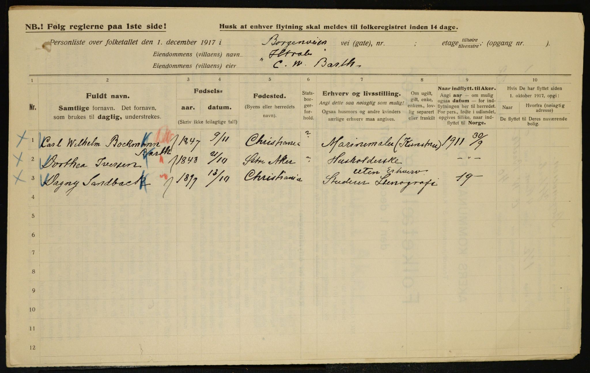 OBA, Municipal Census 1917 for Aker, 1917, p. 8836