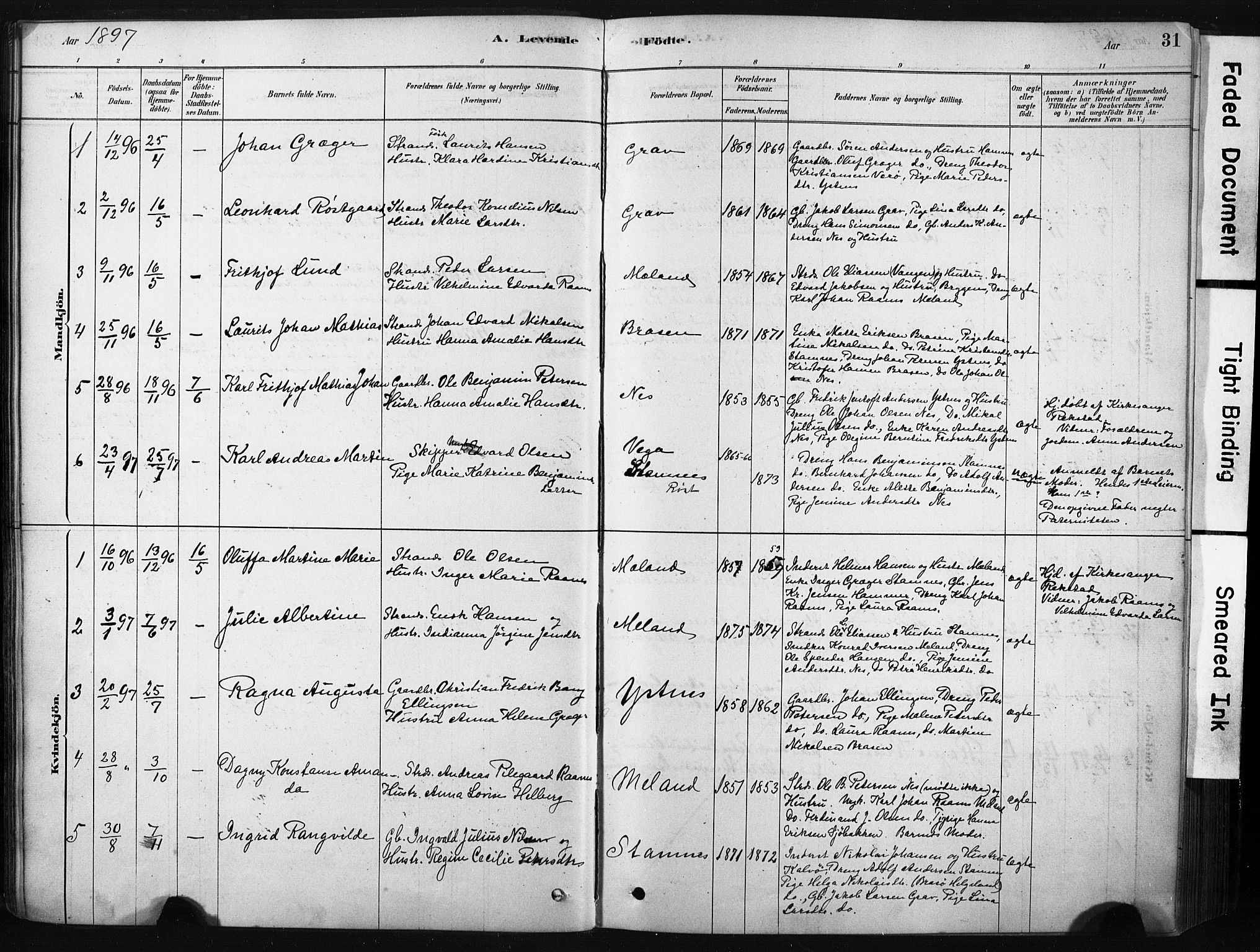 Ministerialprotokoller, klokkerbøker og fødselsregistre - Nordland, SAT/A-1459/808/L0128: Parish register (official) no. 808A01, 1880-1902, p. 31