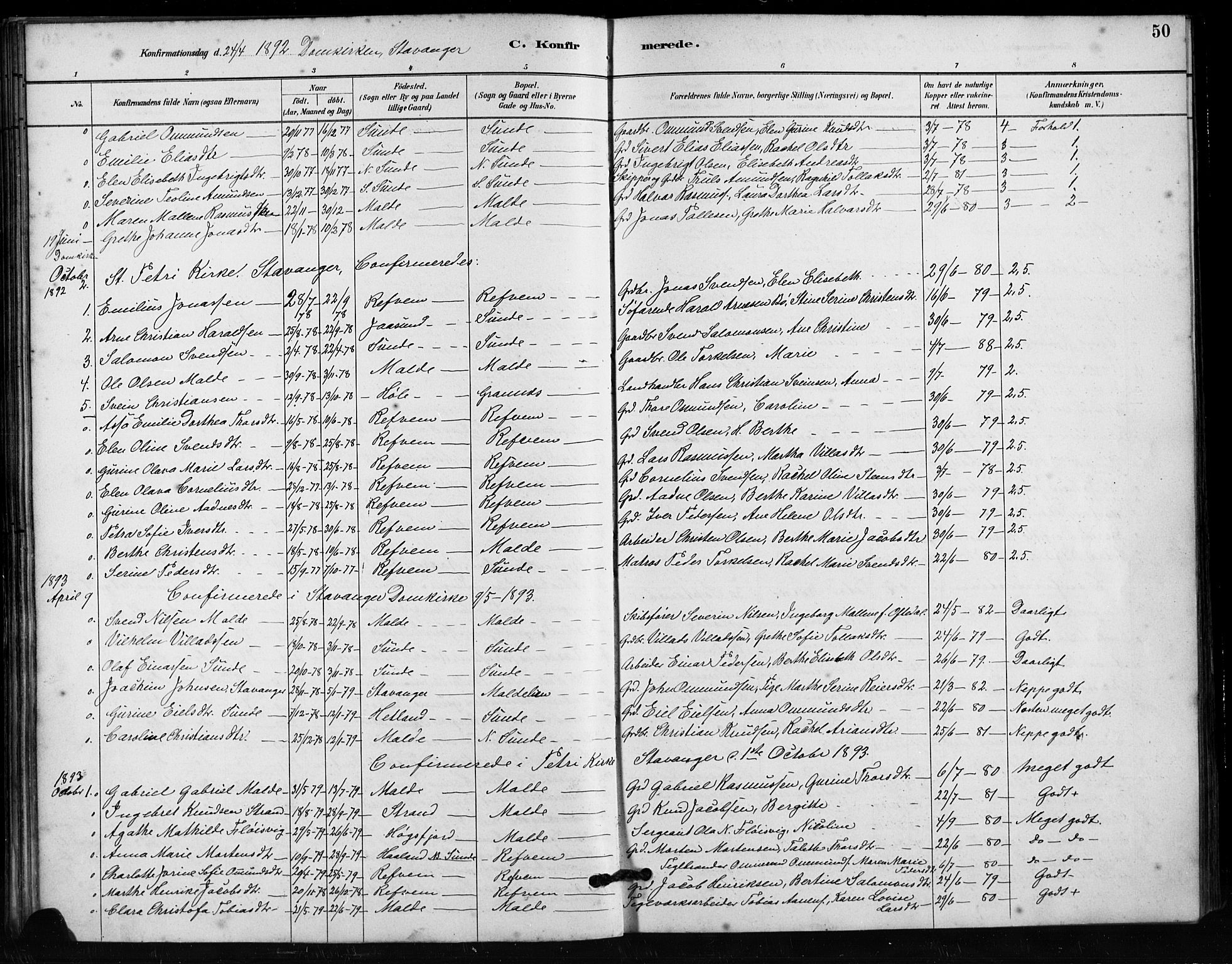 Håland sokneprestkontor, SAST/A-101802/001/30BA/L0011: Parish register (official) no. A 10, 1883-1900, p. 50