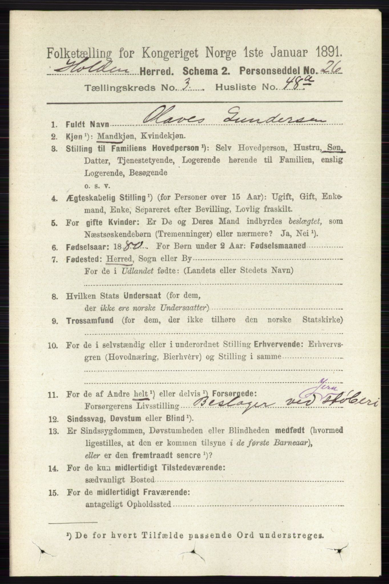 RA, 1891 census for 0819 Holla, 1891, p. 1880