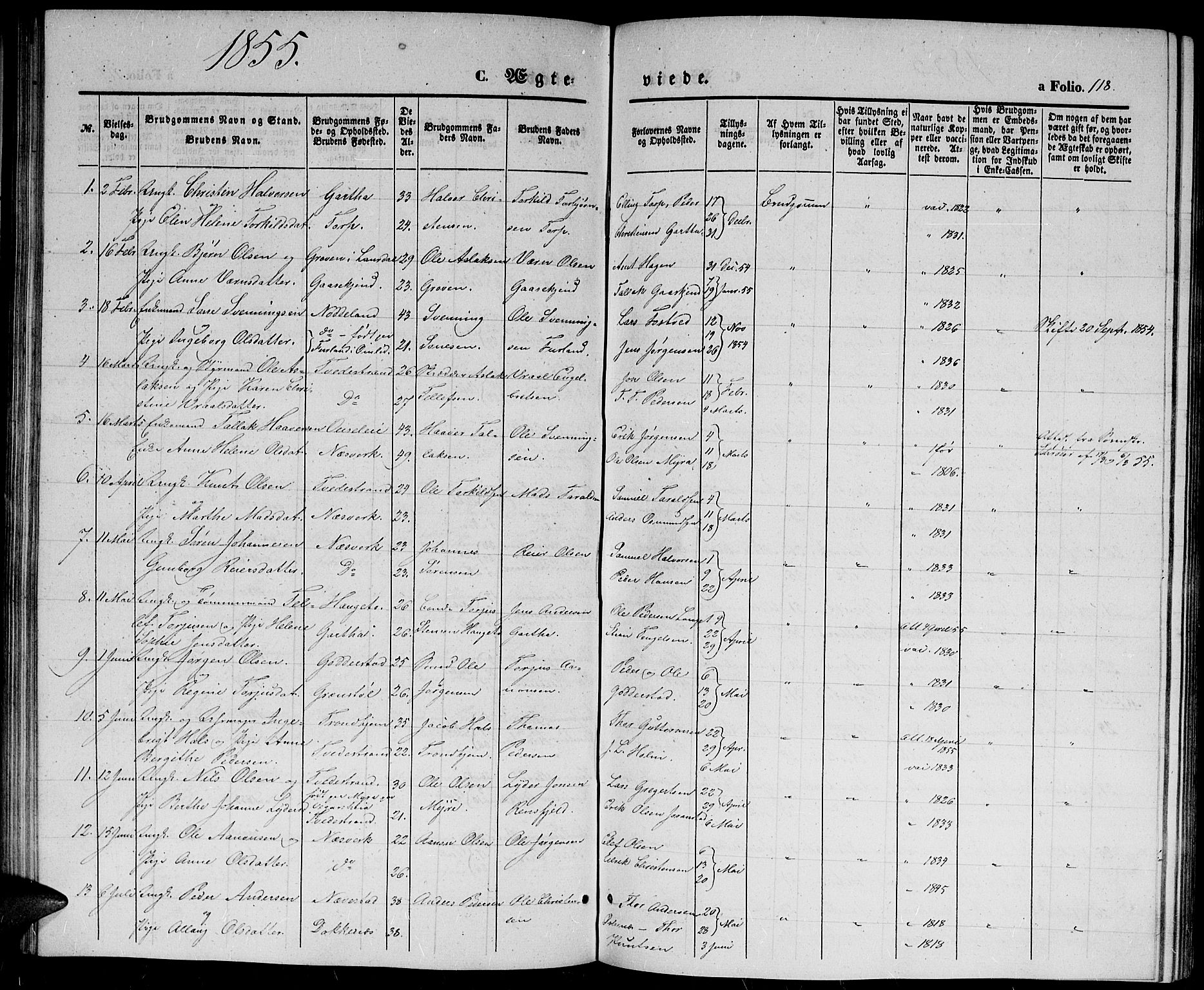 Holt sokneprestkontor, AV/SAK-1111-0021/F/Fb/L0007: Parish register (copy) no. B 7, 1849-1858, p. 118