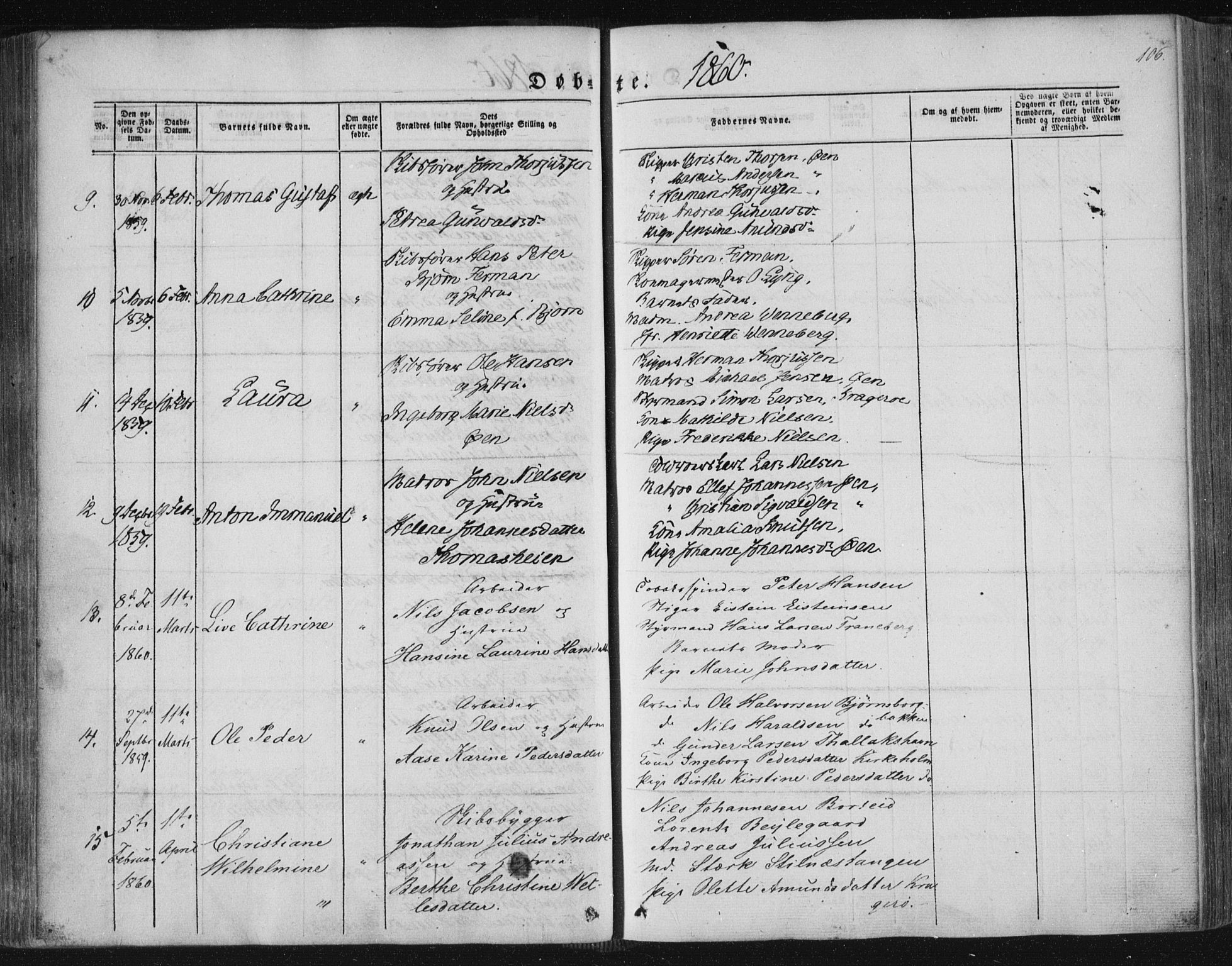Kragerø kirkebøker, SAKO/A-278/F/Fa/L0006: Parish register (official) no. 6, 1847-1861, p. 106