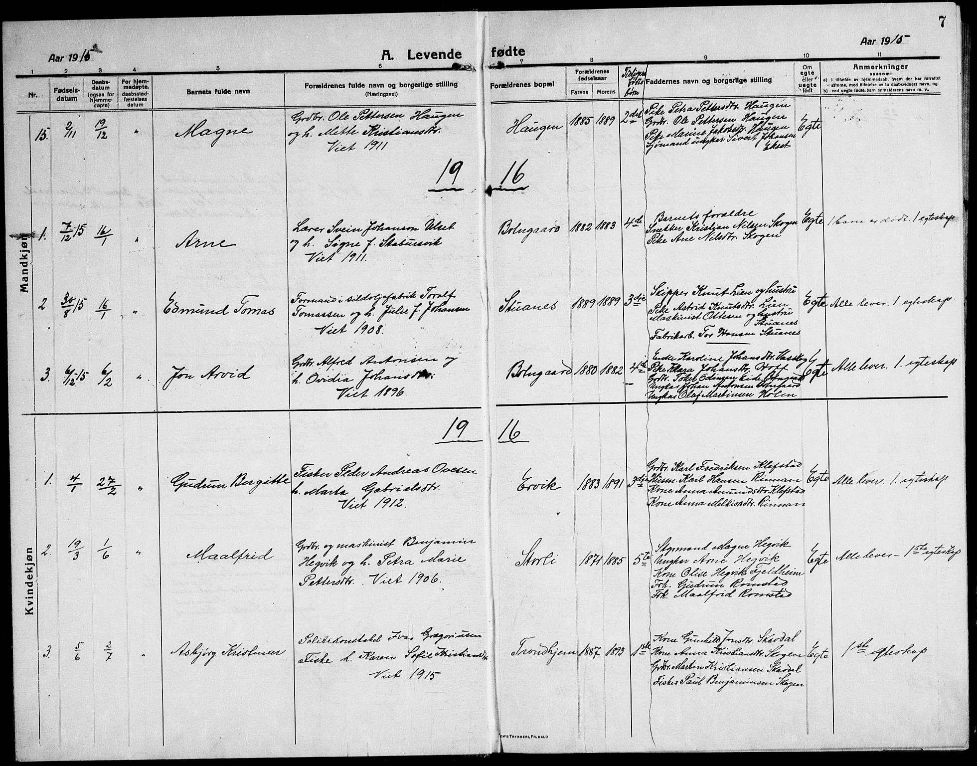 Ministerialprotokoller, klokkerbøker og fødselsregistre - Sør-Trøndelag, AV/SAT-A-1456/651/L0648: Parish register (copy) no. 651C02, 1915-1945, p. 7