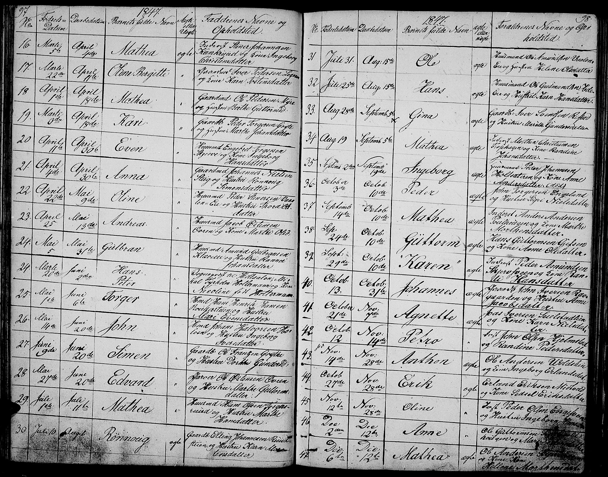 Gausdal prestekontor, SAH/PREST-090/H/Ha/Hab/L0003: Parish register (copy) no. 3, 1829-1864, p. 97-98