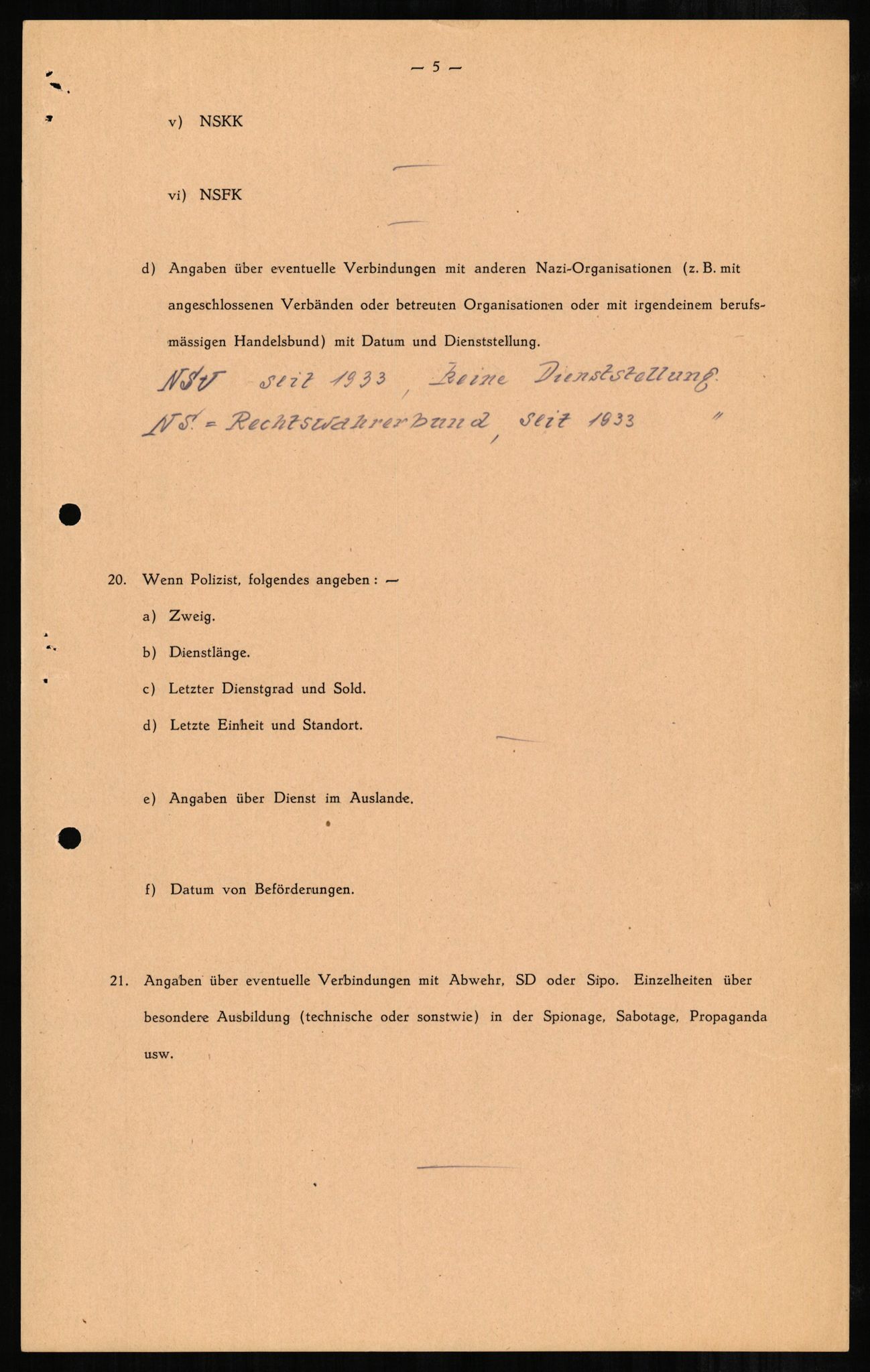 Forsvaret, Forsvarets overkommando II, RA/RAFA-3915/D/Db/L0001: CI Questionaires. Tyske okkupasjonsstyrker i Norge. Tyskere., 1945-1946, p. 243