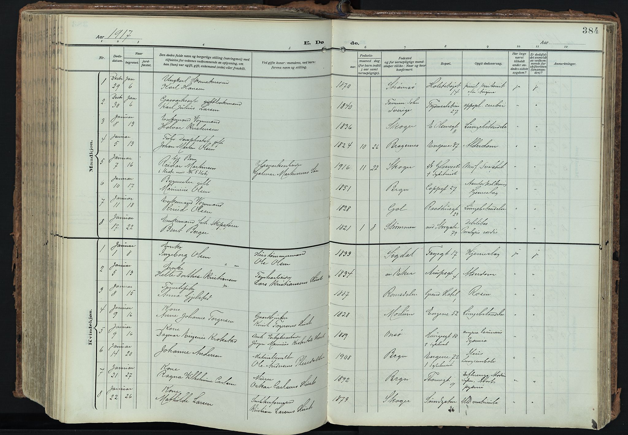 Bragernes kirkebøker, SAKO/A-6/F/Fb/L0010: Parish register (official) no. II 10, 1911-1922, p. 384