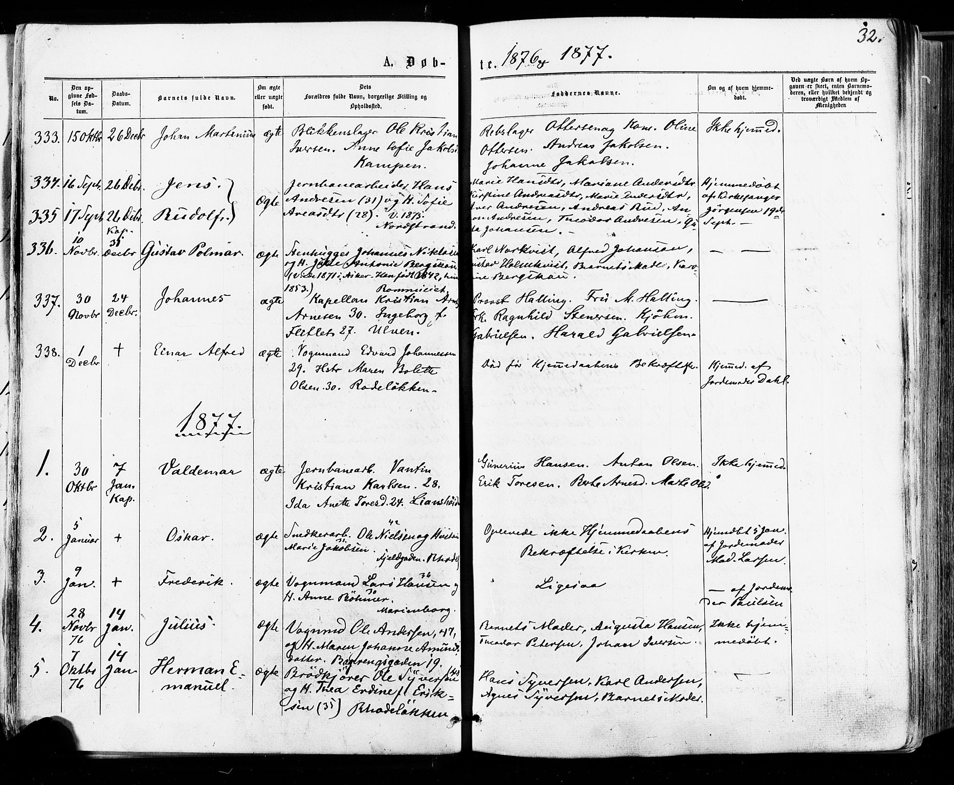 Østre Aker prestekontor Kirkebøker, AV/SAO-A-10840/F/Fa/L0004: Parish register (official) no. I 4, 1876-1889, p. 32