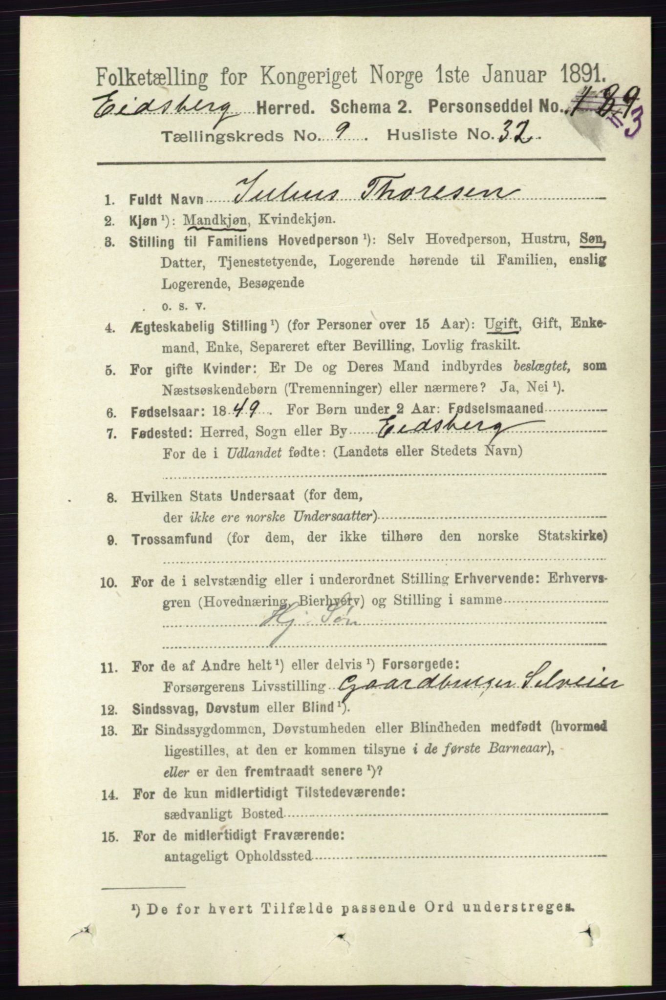 RA, 1891 census for 0125 Eidsberg, 1891, p. 5355