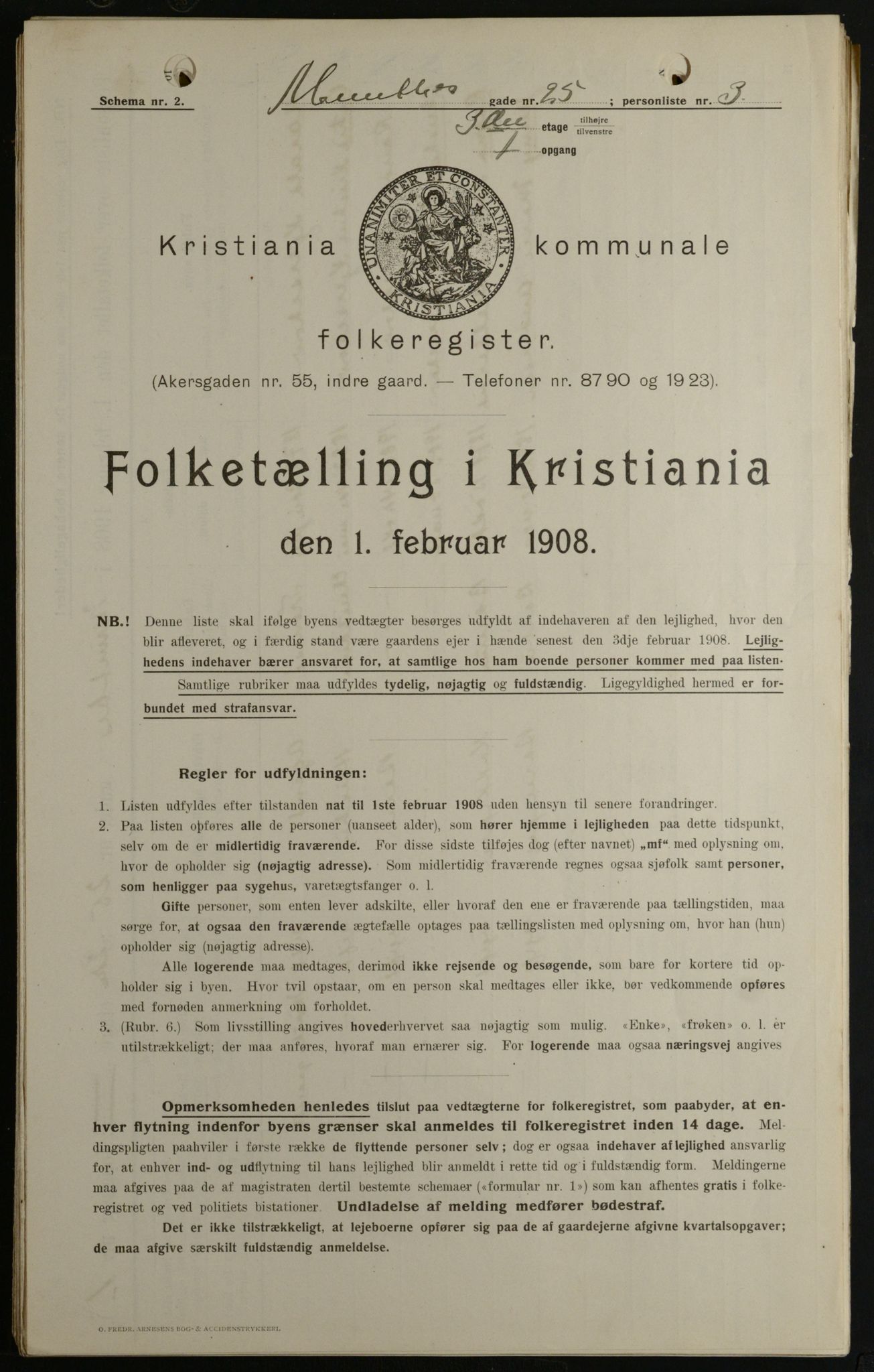 OBA, Municipal Census 1908 for Kristiania, 1908, p. 61015
