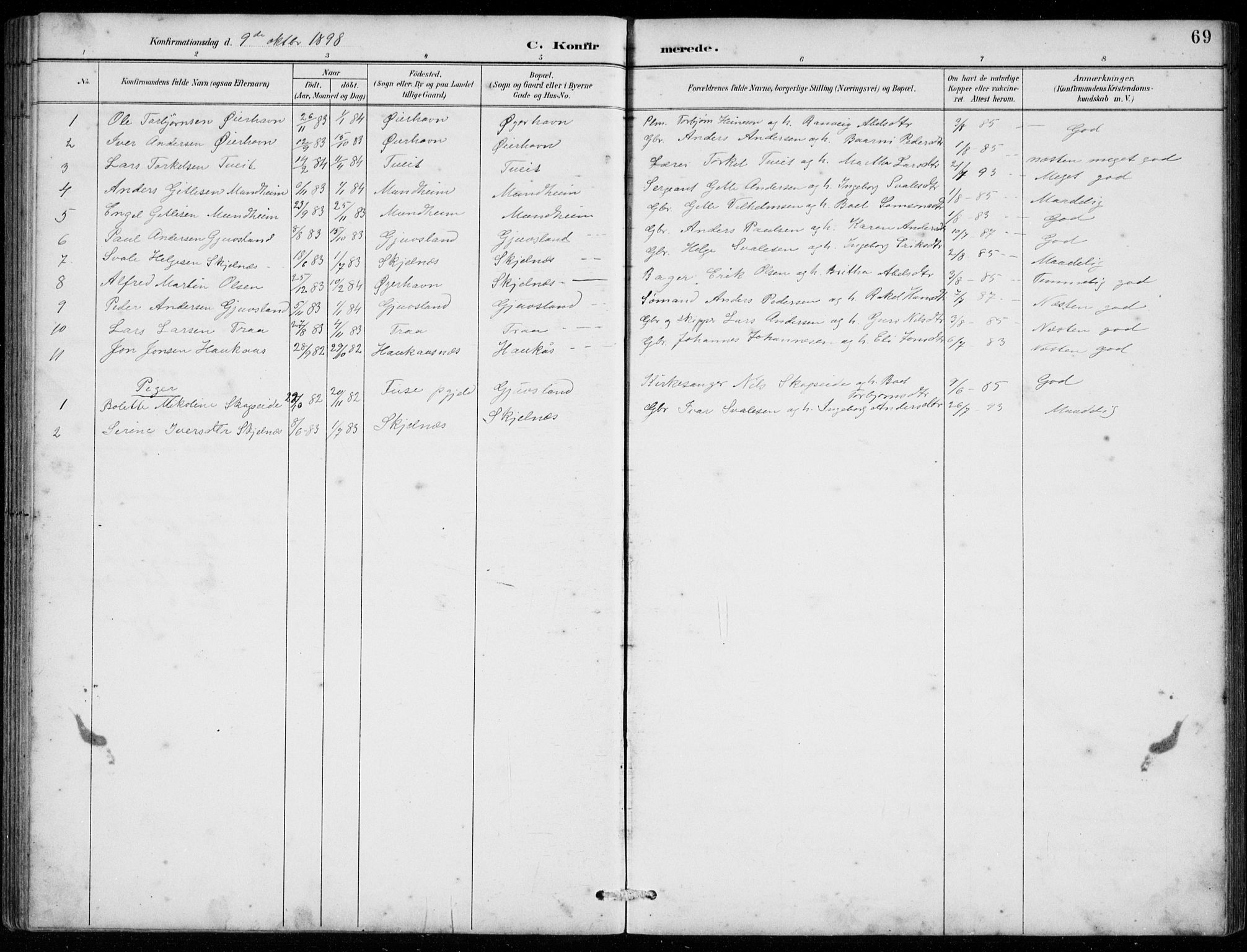 Strandebarm sokneprestembete, AV/SAB-A-78401/H/Hab: Parish register (copy) no. C  1, 1891-1913, p. 69