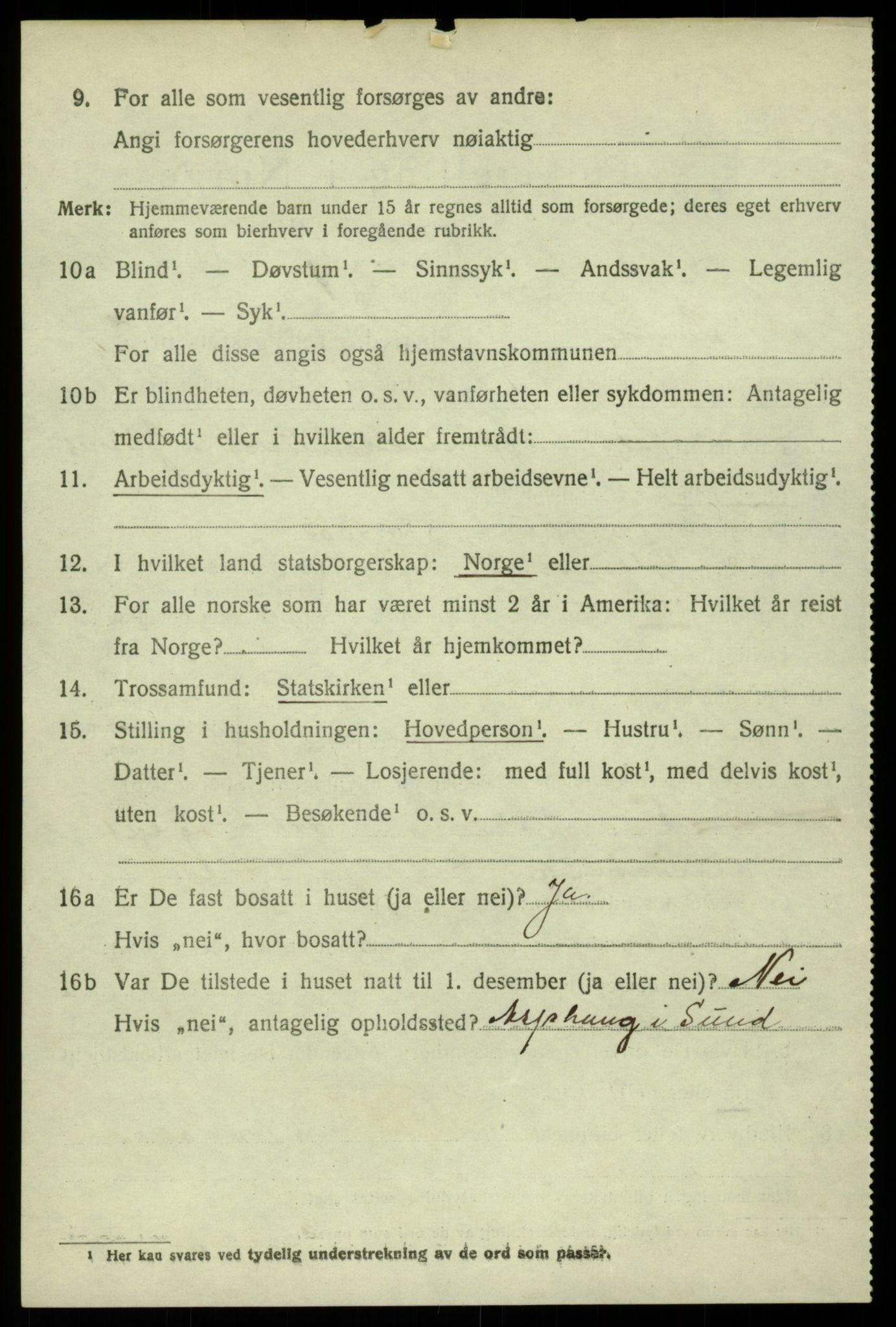 SAB, 1920 census for Sund, 1920, p. 4414