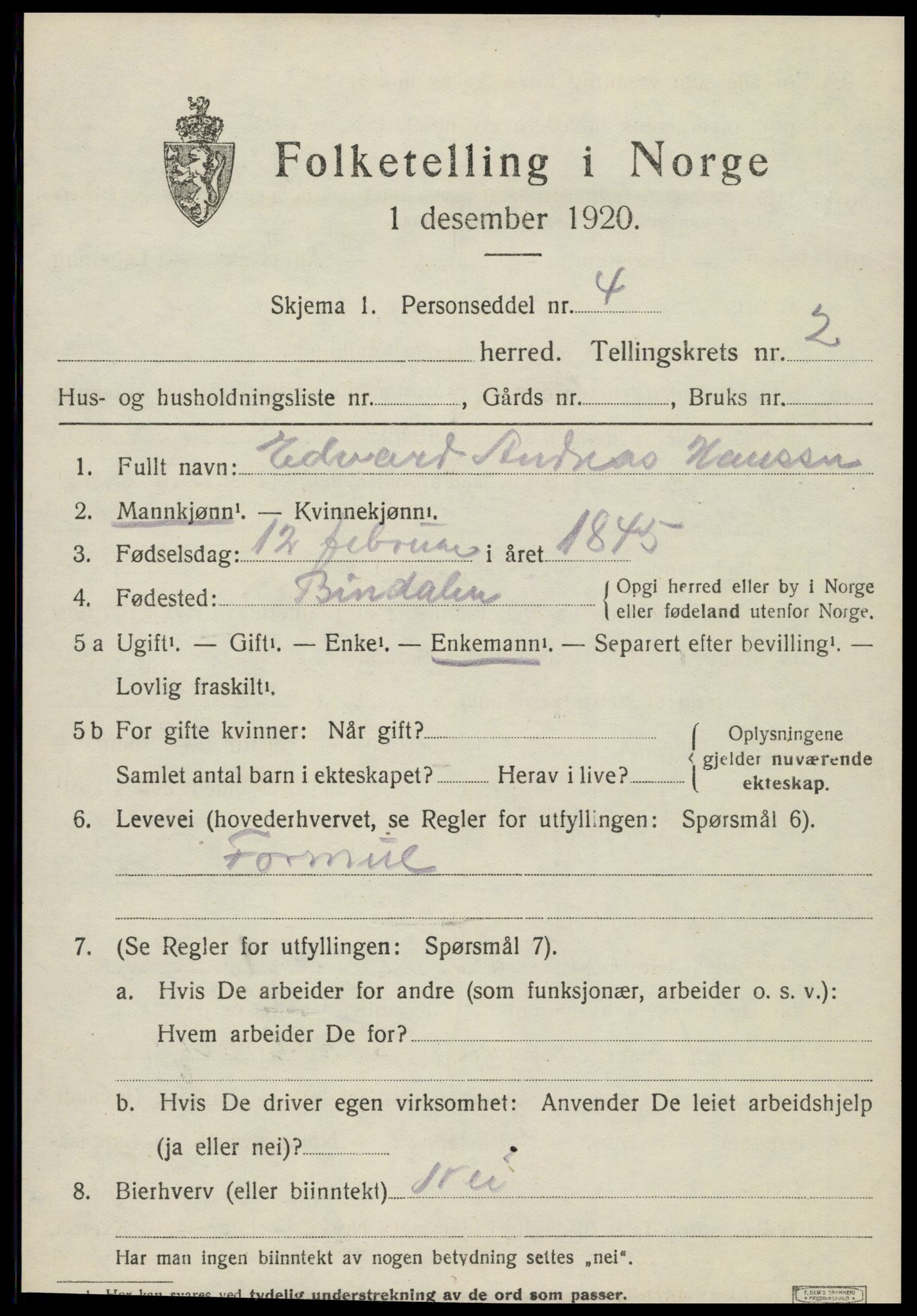 SAT, 1920 census for Vikna, 1920, p. 3249