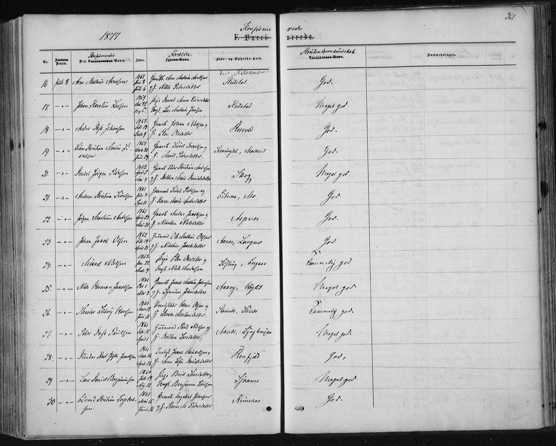 Ministerialprotokoller, klokkerbøker og fødselsregistre - Nordland, SAT/A-1459/820/L0294: Parish register (official) no. 820A15, 1866-1879, p. 361