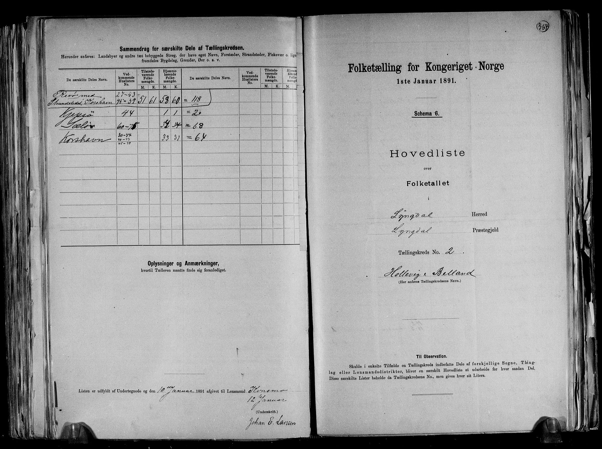 RA, 1891 census for 1032 Lyngdal, 1891, p. 9