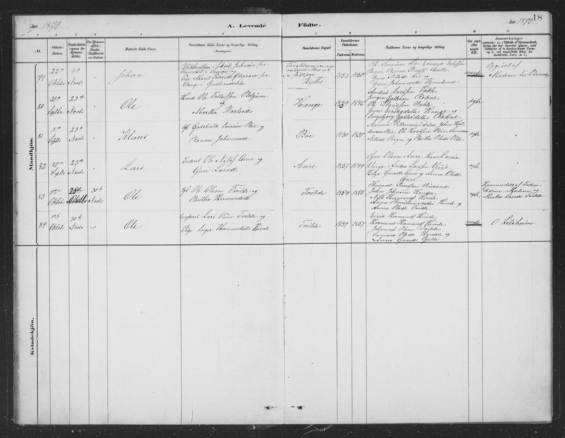 Voss sokneprestembete, AV/SAB-A-79001/H/Hab: Parish register (copy) no. B 3, 1879-1894, p. 18