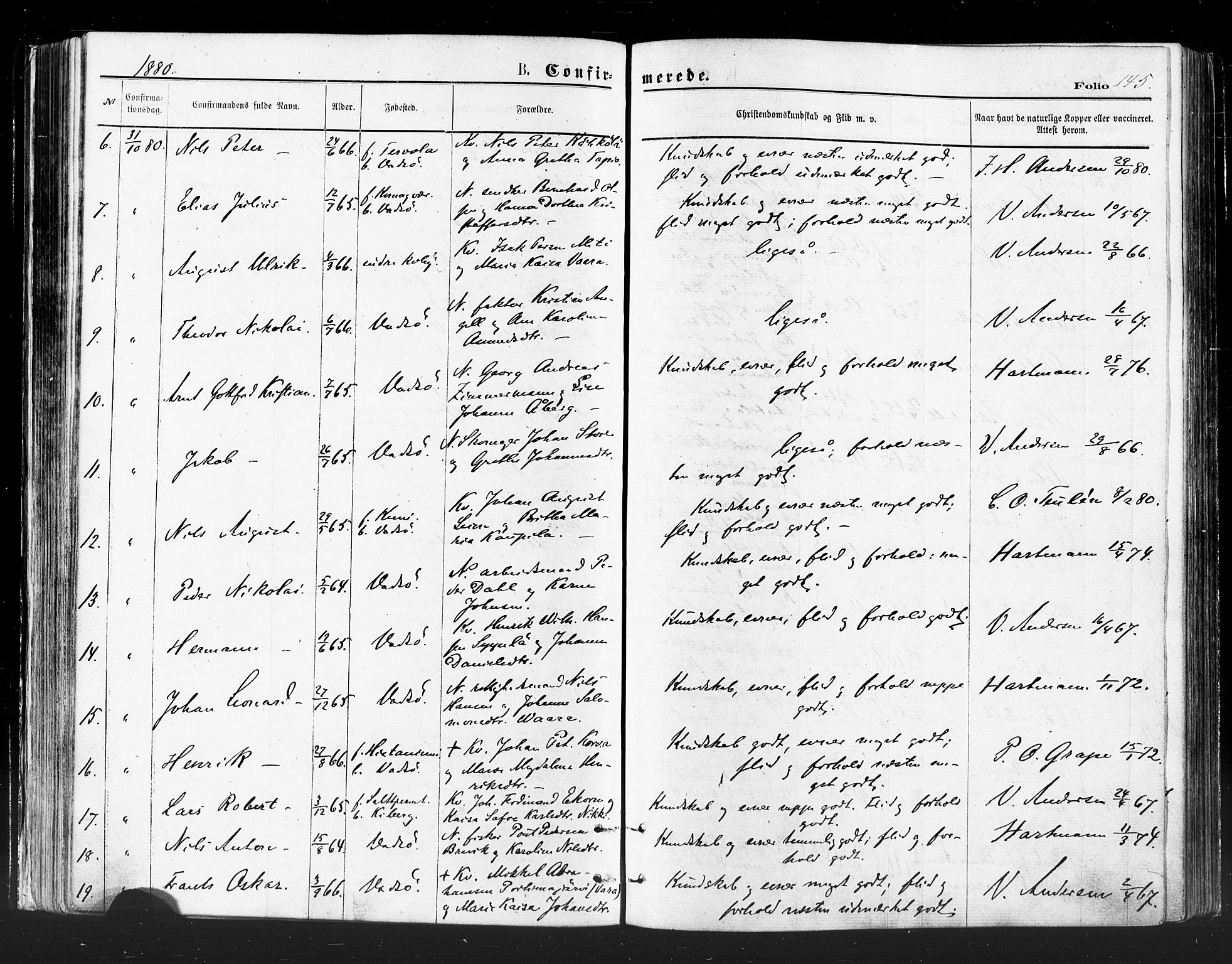 Vadsø sokneprestkontor, SATØ/S-1325/H/Ha/L0005kirke: Parish register (official) no. 5, 1873-1884, p. 145