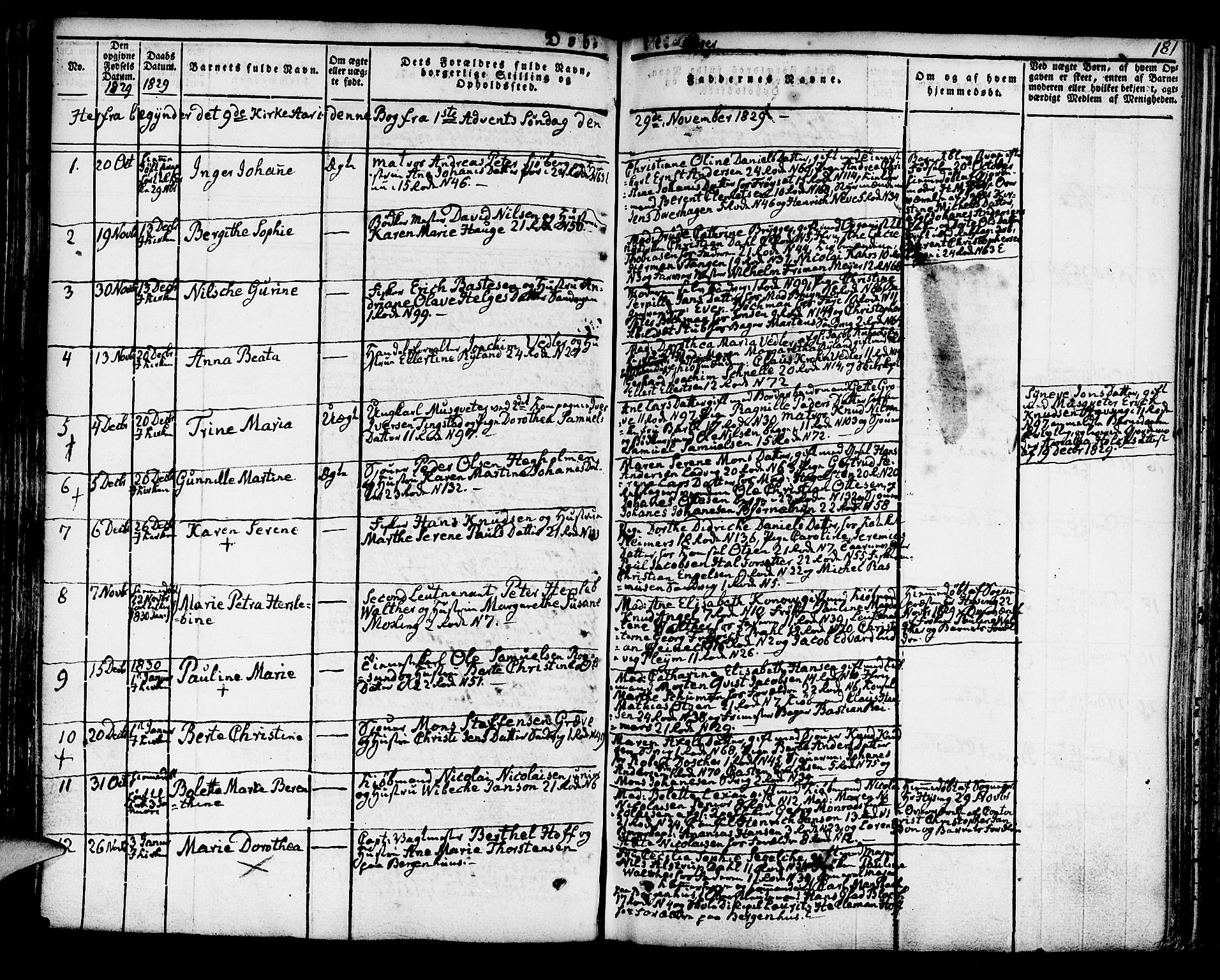 Korskirken sokneprestembete, AV/SAB-A-76101/H/Hab: Parish register (copy) no. A 3, 1821-1831, p. 181