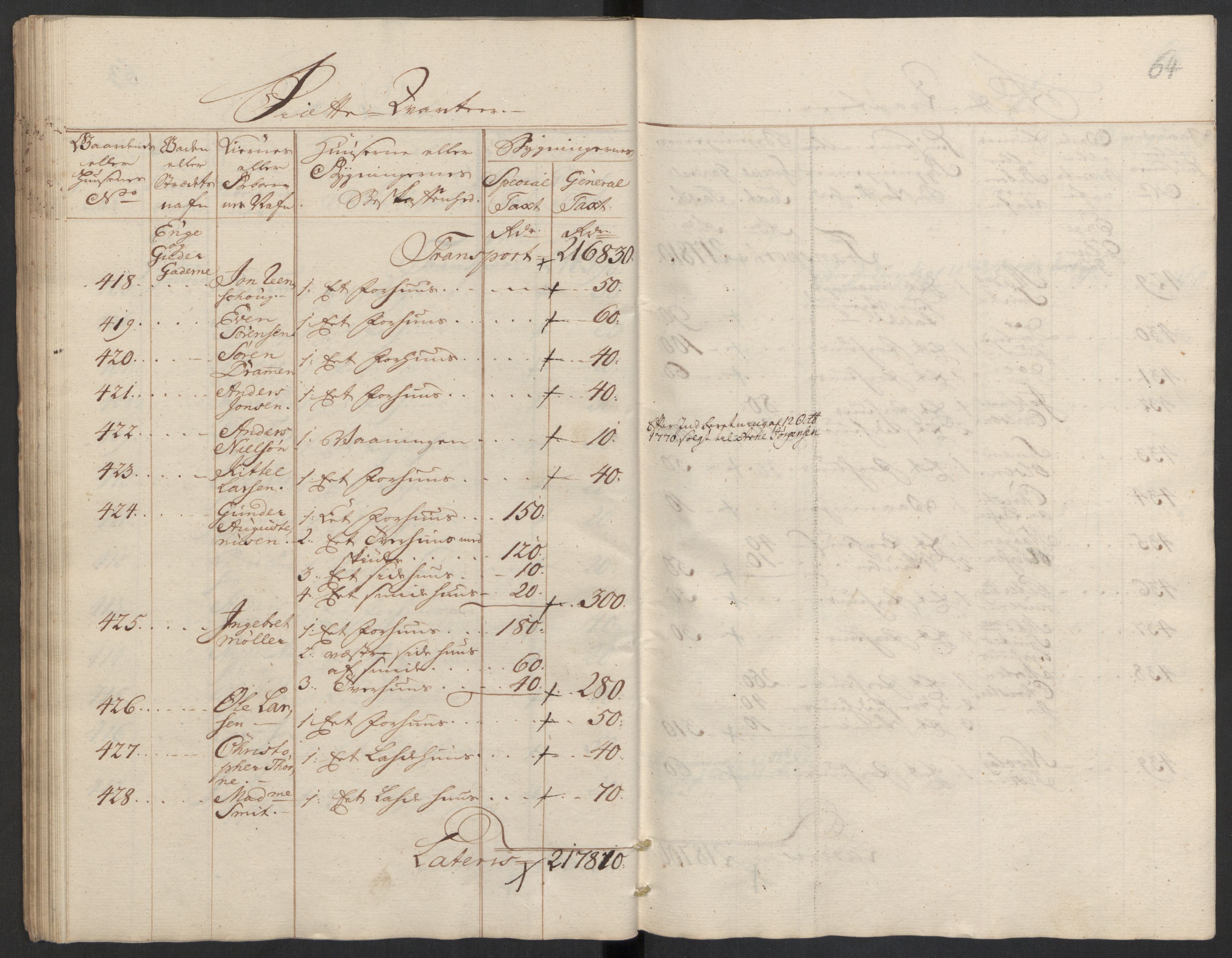 Kommersekollegiet, Brannforsikringskontoret 1767-1814, RA/EA-5458/F/Fa/L0008/0002: Bragernes / Branntakstprotokoll, 1767, p. 64