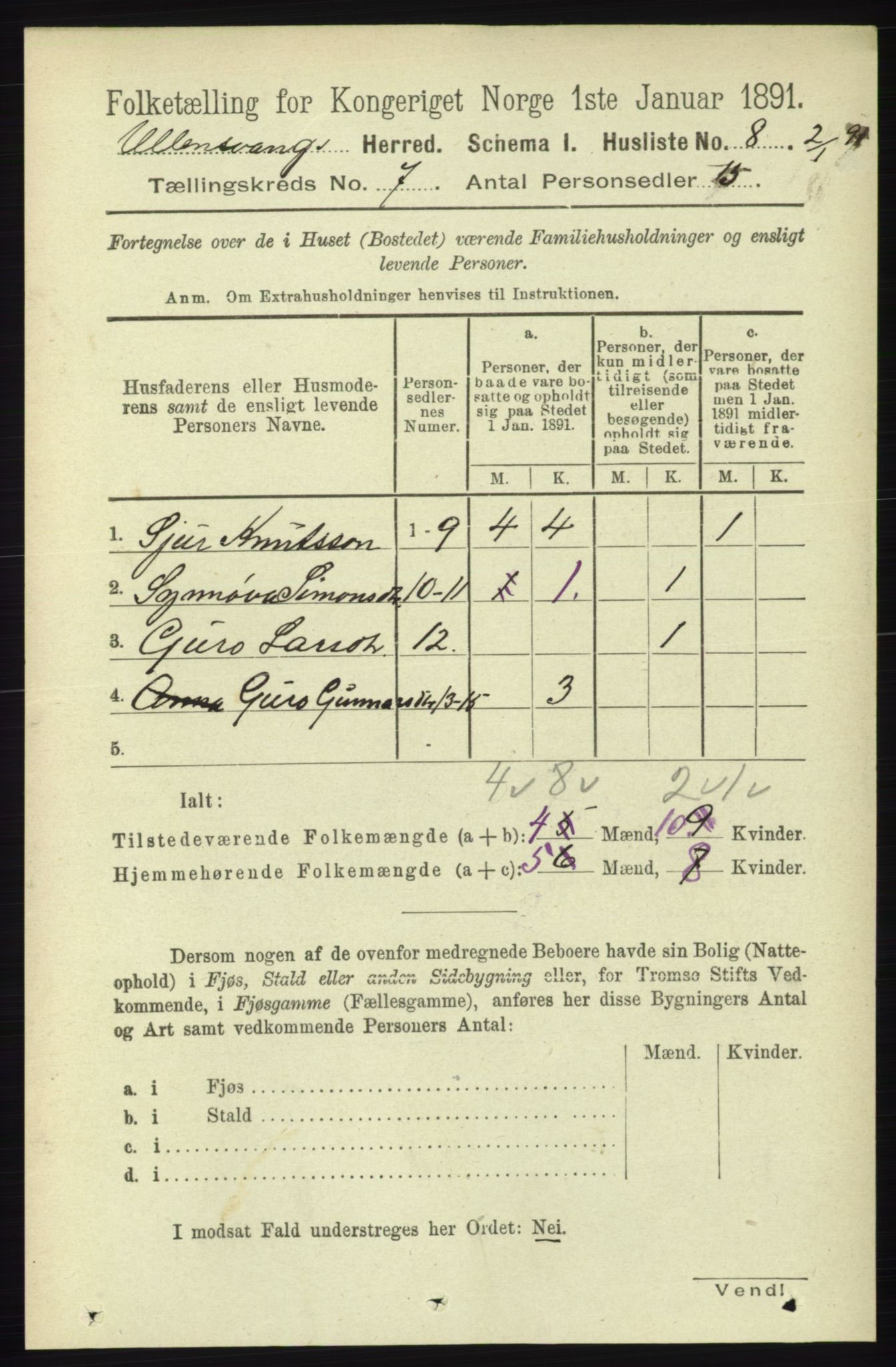 RA, 1891 census for 1230 Ullensvang, 1891, p. 2310
