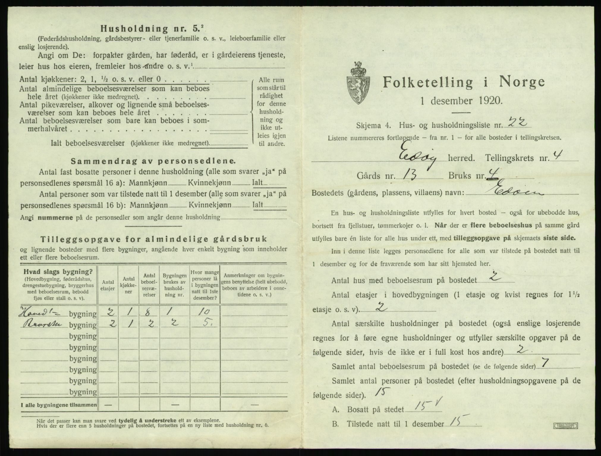 SAT, 1920 census for Edøy, 1920, p. 232