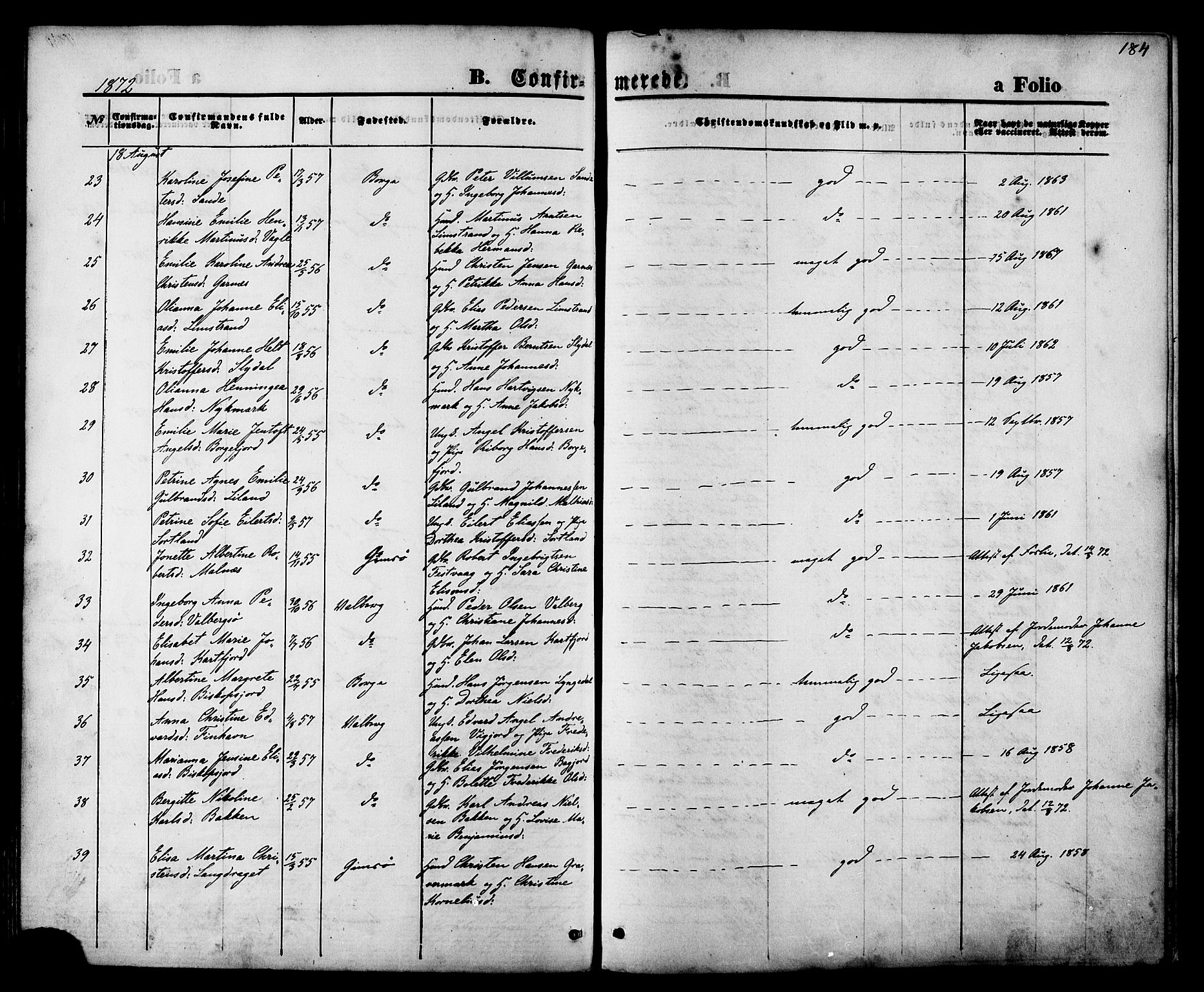 Ministerialprotokoller, klokkerbøker og fødselsregistre - Nordland, AV/SAT-A-1459/880/L1132: Parish register (official) no. 880A06, 1869-1887, p. 184