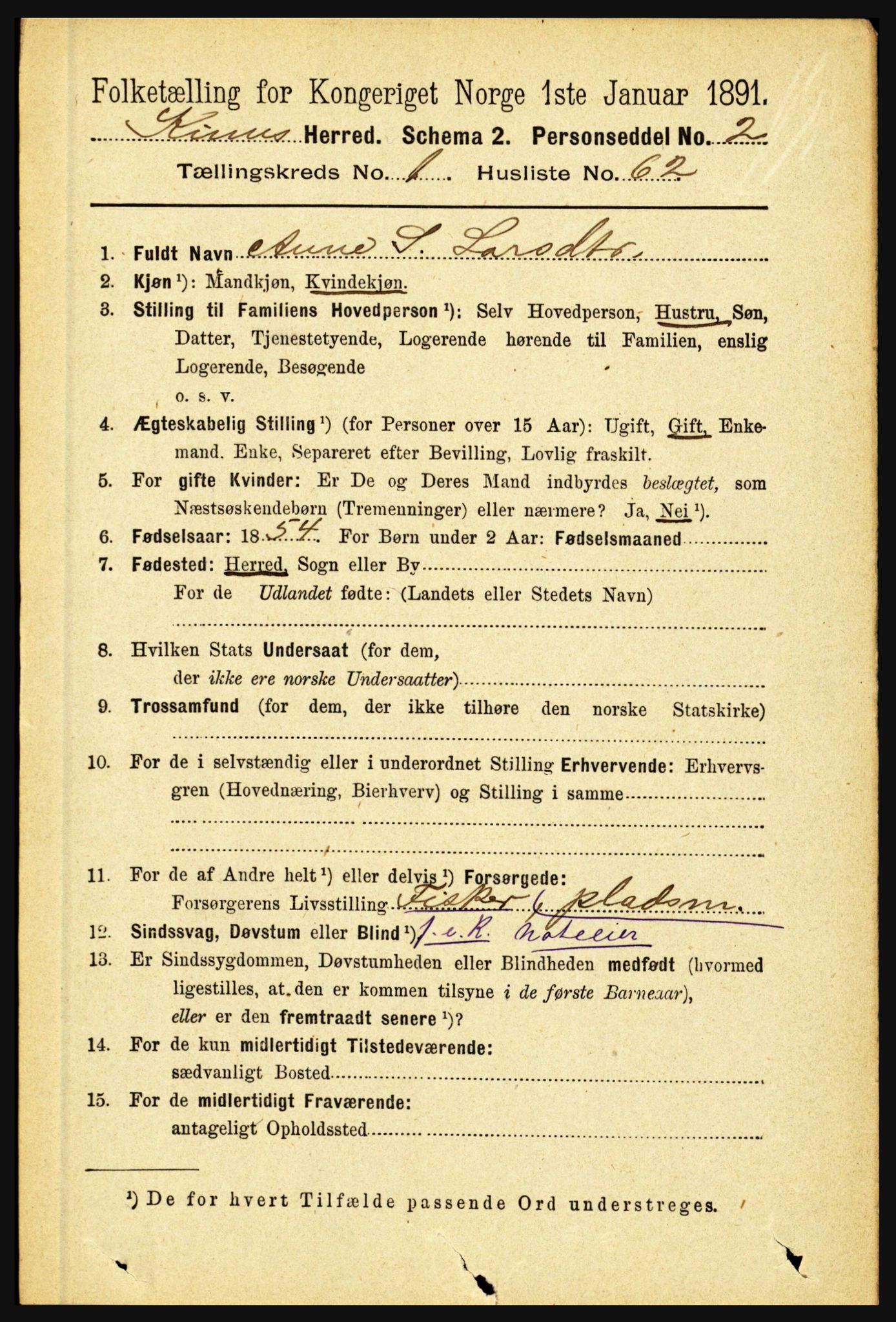 RA, 1891 census for 1437 Kinn, 1891, p. 472