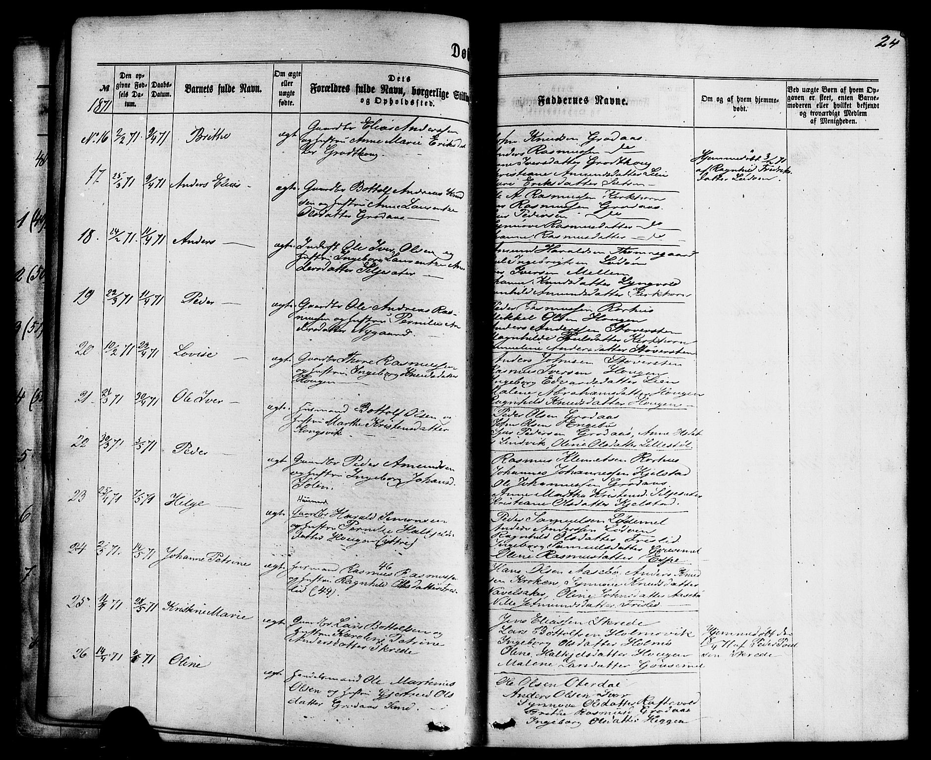 Hornindal sokneprestembete, AV/SAB-A-82401/H/Haa/Haaa/L0002: Parish register (official) no. A 2, 1867-1884, p. 24