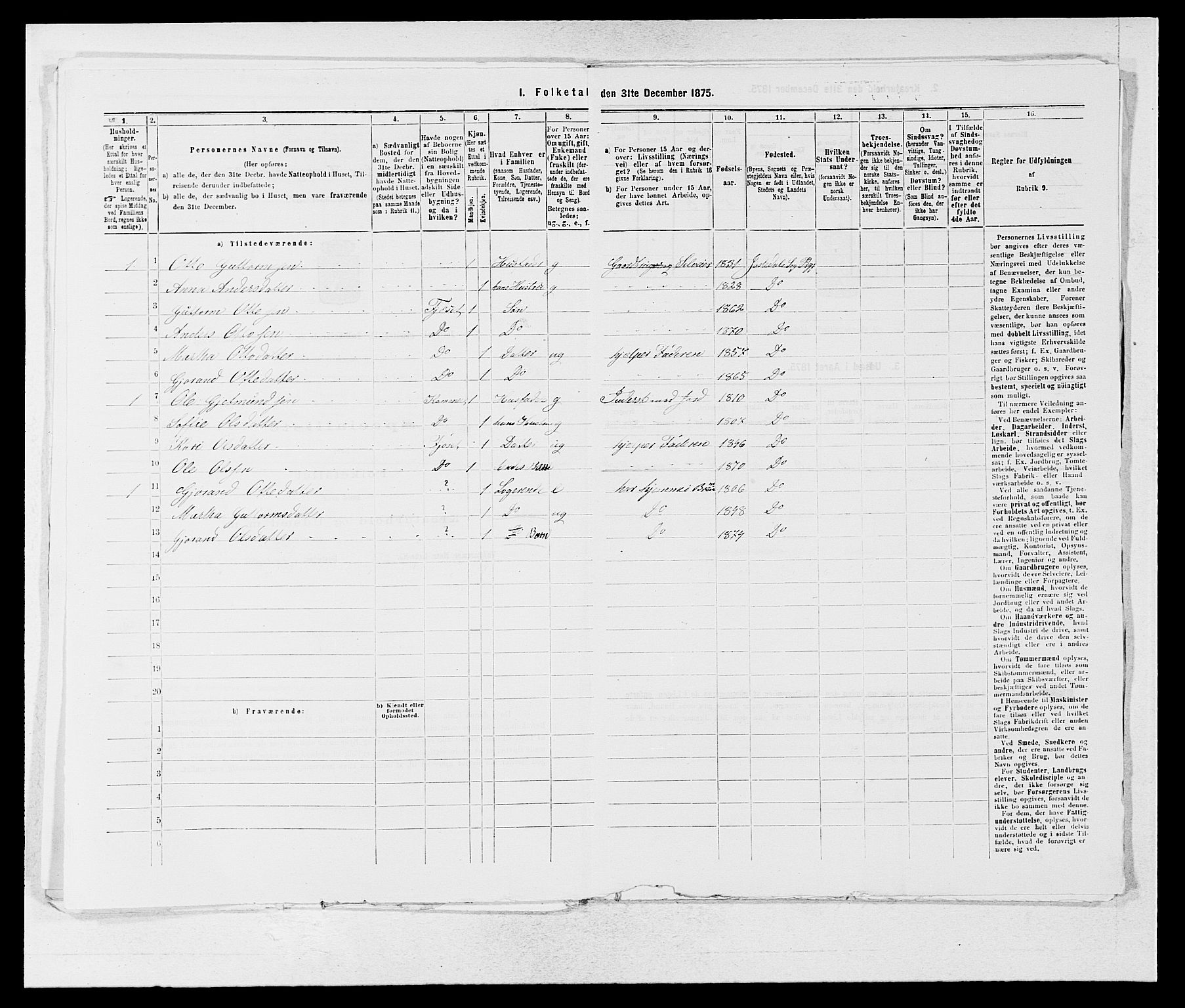 SAB, 1875 census for 1427P Jostedal, 1875, p. 118