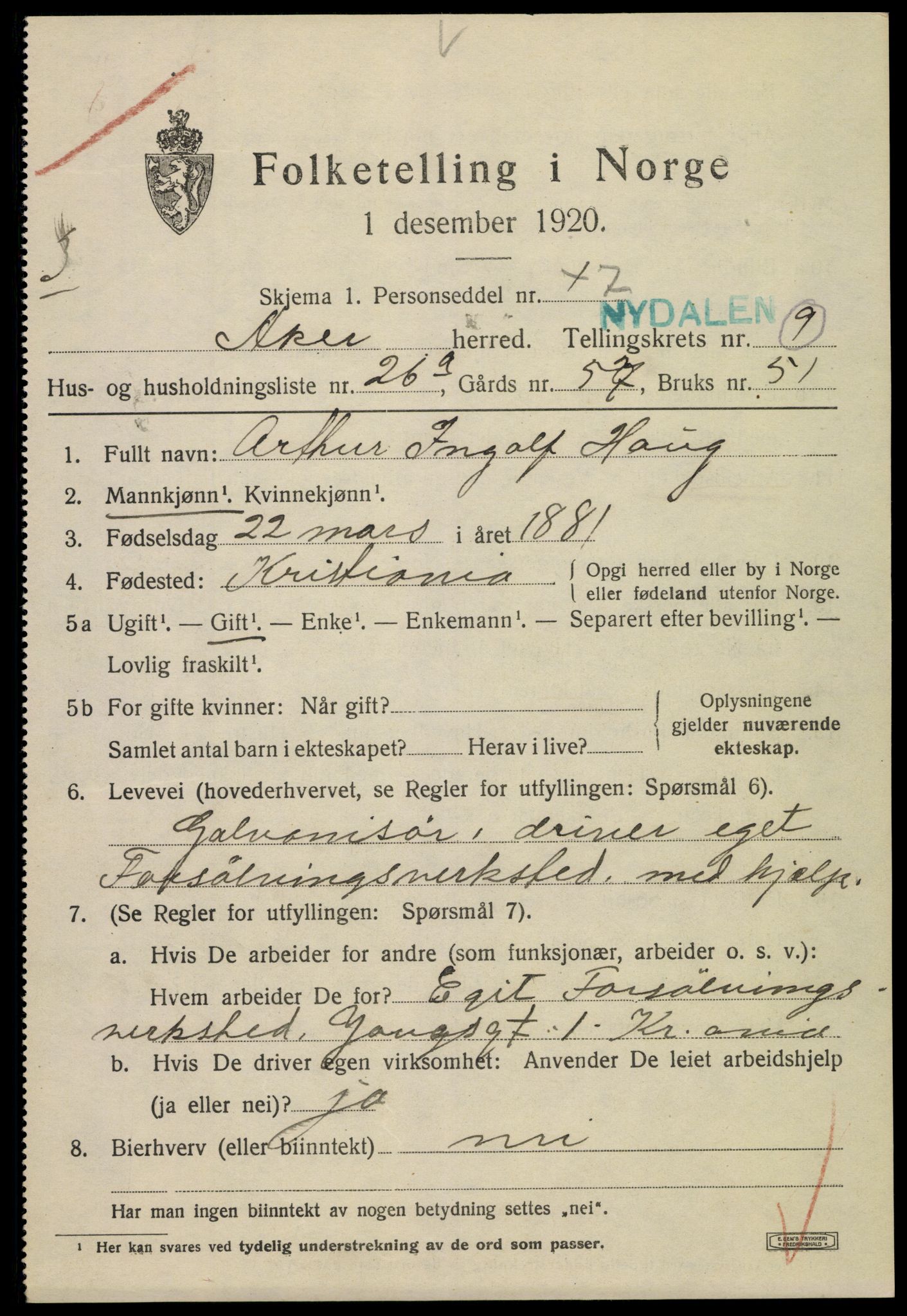 SAO, 1920 census for Aker, 1920, p. 57396