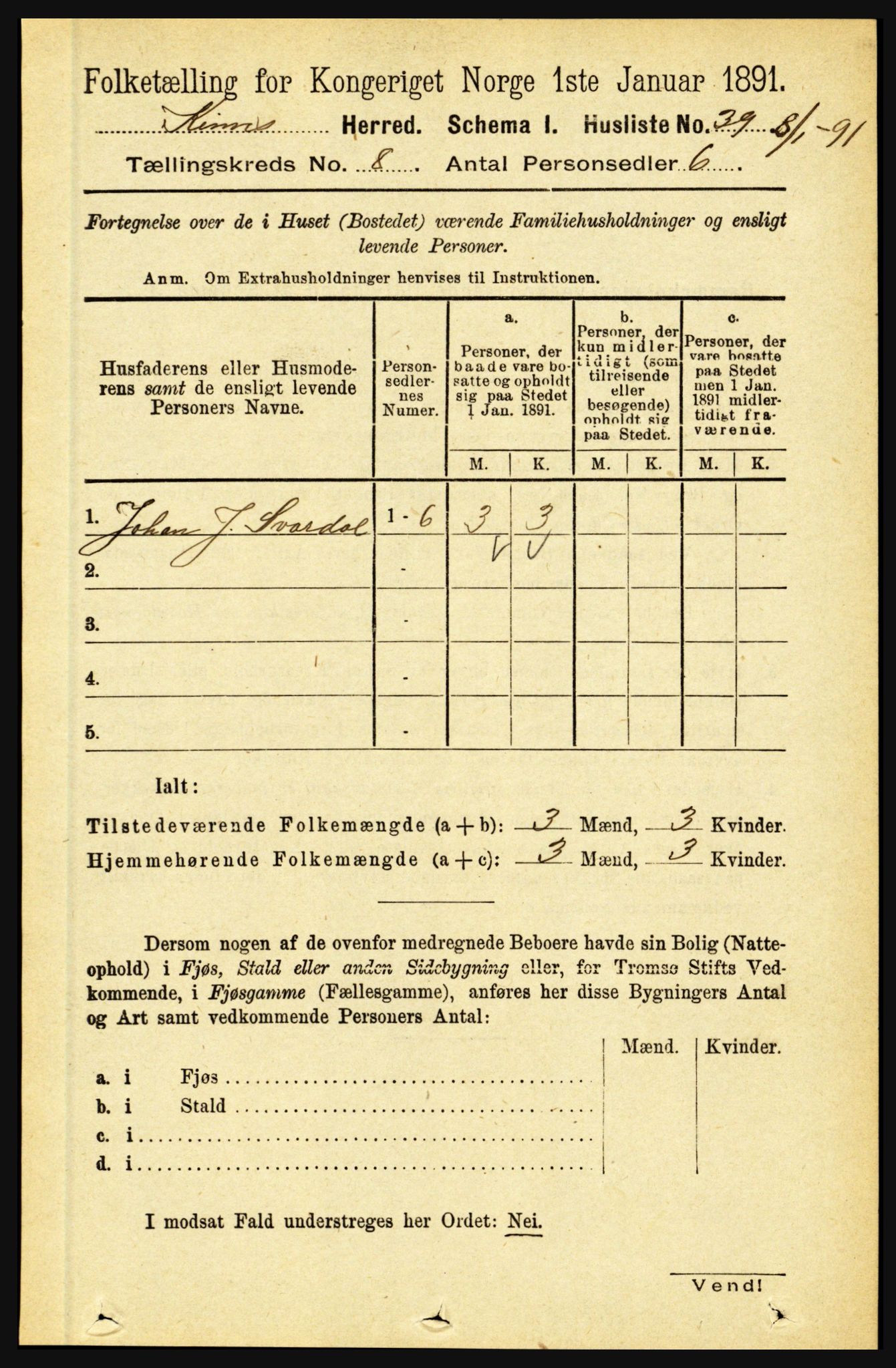 RA, 1891 census for 1437 Kinn, 1891, p. 3096