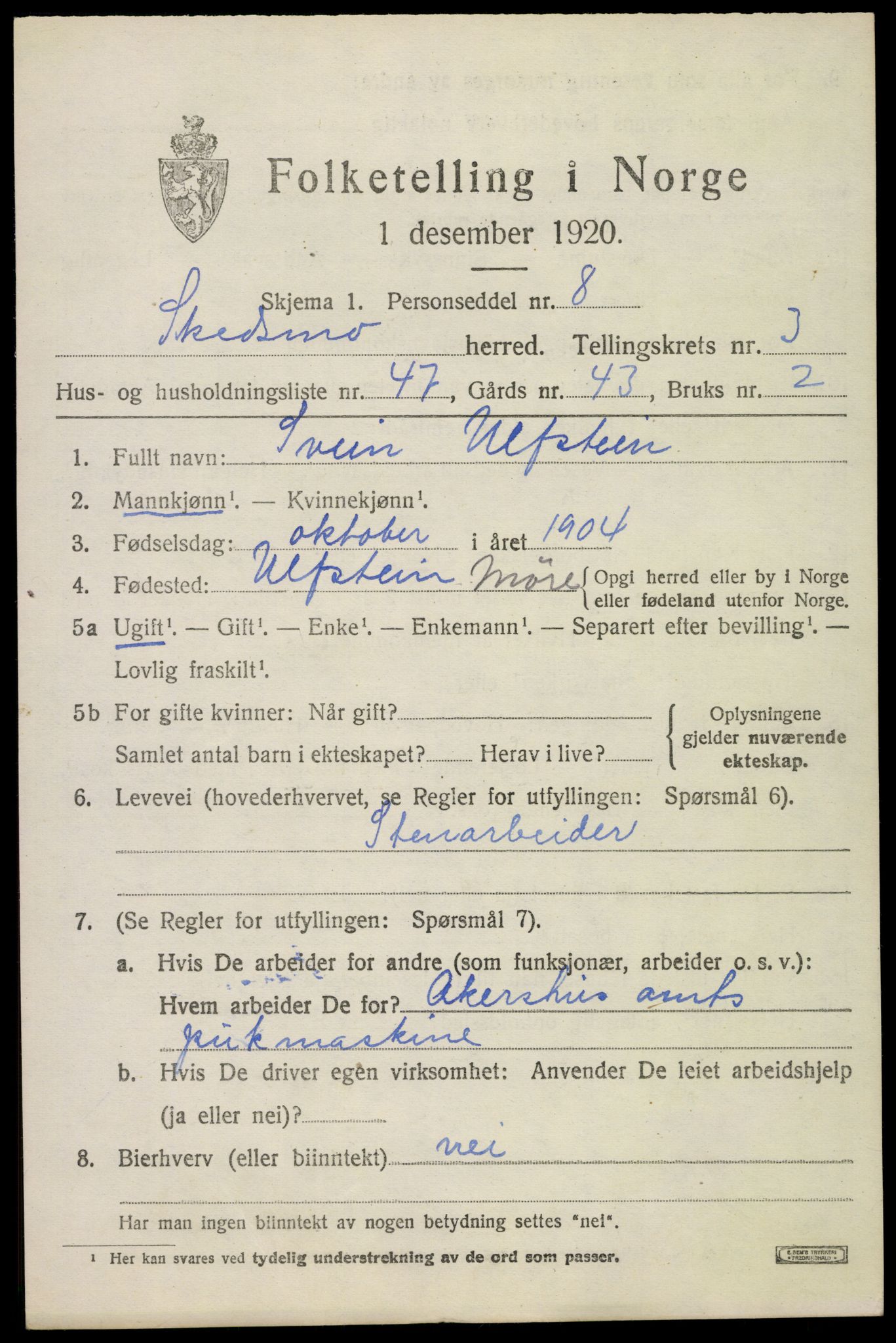 SAO, 1920 census for Skedsmo, 1920, p. 4293