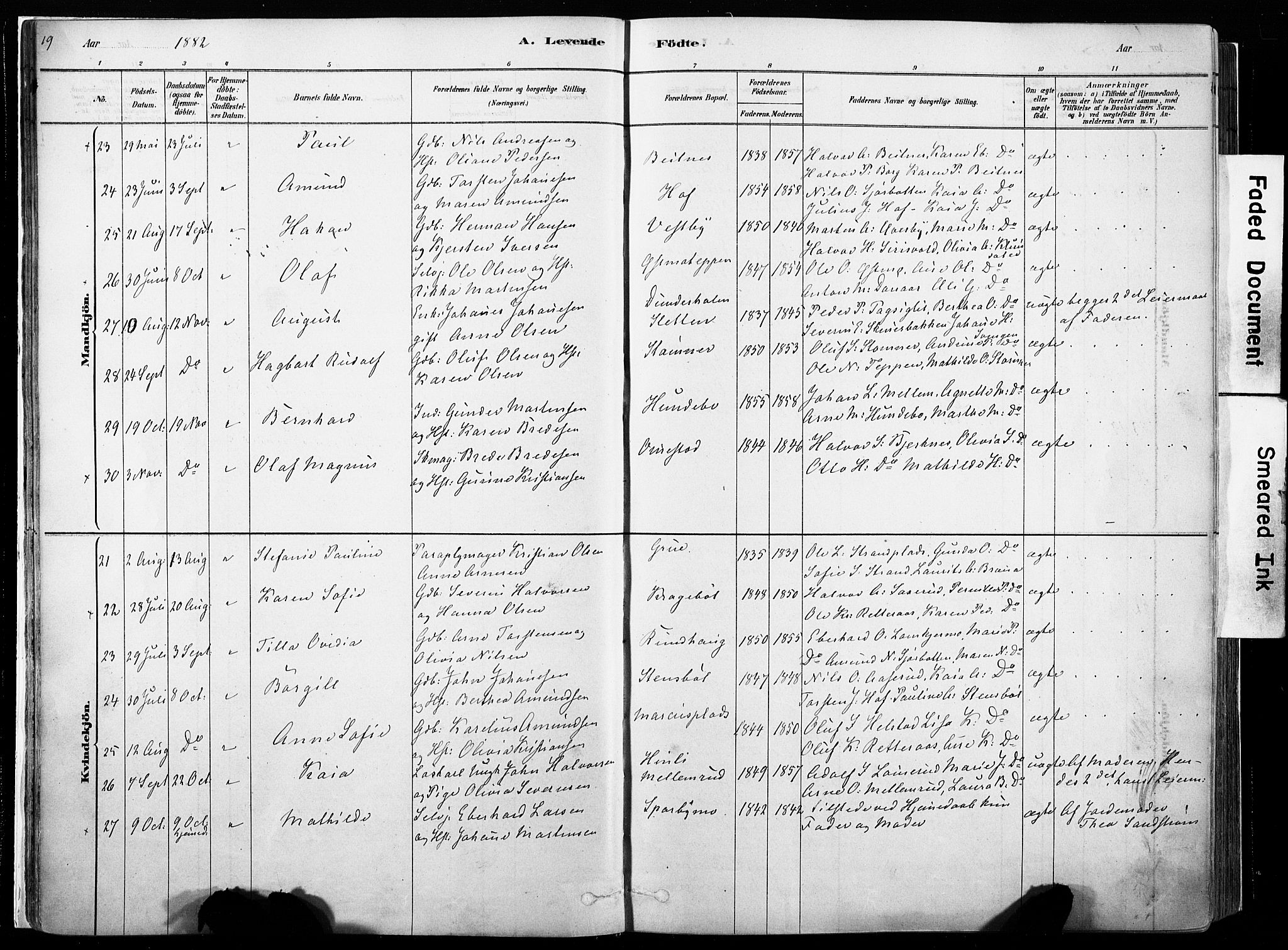 Hof prestekontor, AV/SAH-PREST-038/H/Ha/Haa/L0010: Parish register (official) no. 10, 1878-1909, p. 19