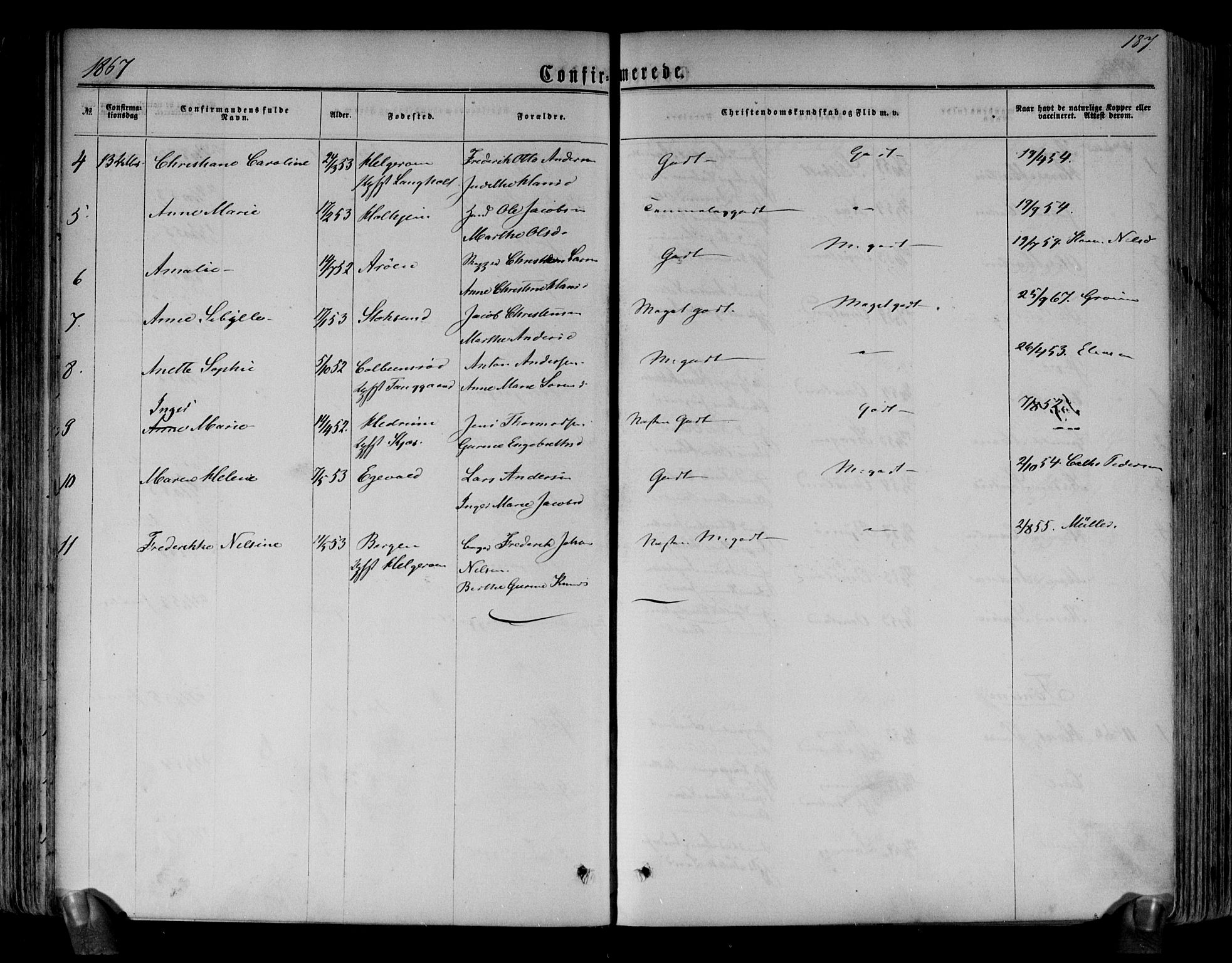 Brunlanes kirkebøker, AV/SAKO-A-342/F/Fa/L0005: Parish register (official) no. I 5, 1862-1877, p. 187