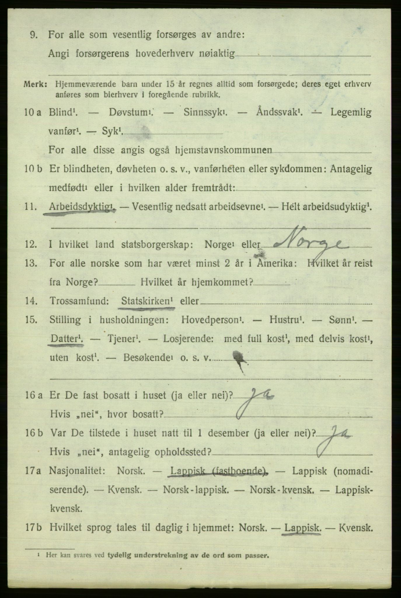 SATØ, 1920 census for Polmak, 1920, p. 1318