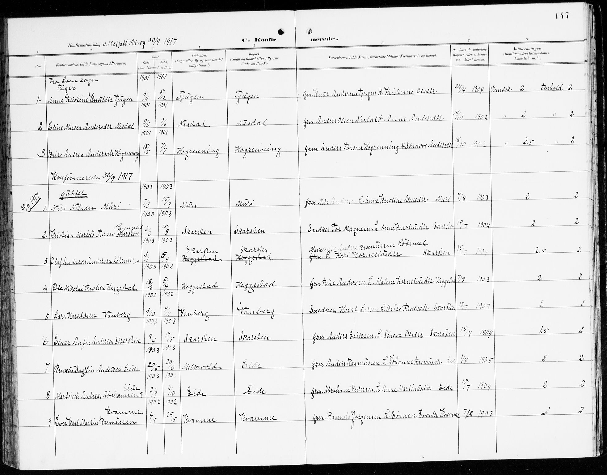 Innvik sokneprestembete, AV/SAB-A-80501: Parish register (official) no. C 2, 1900-1920, p. 147