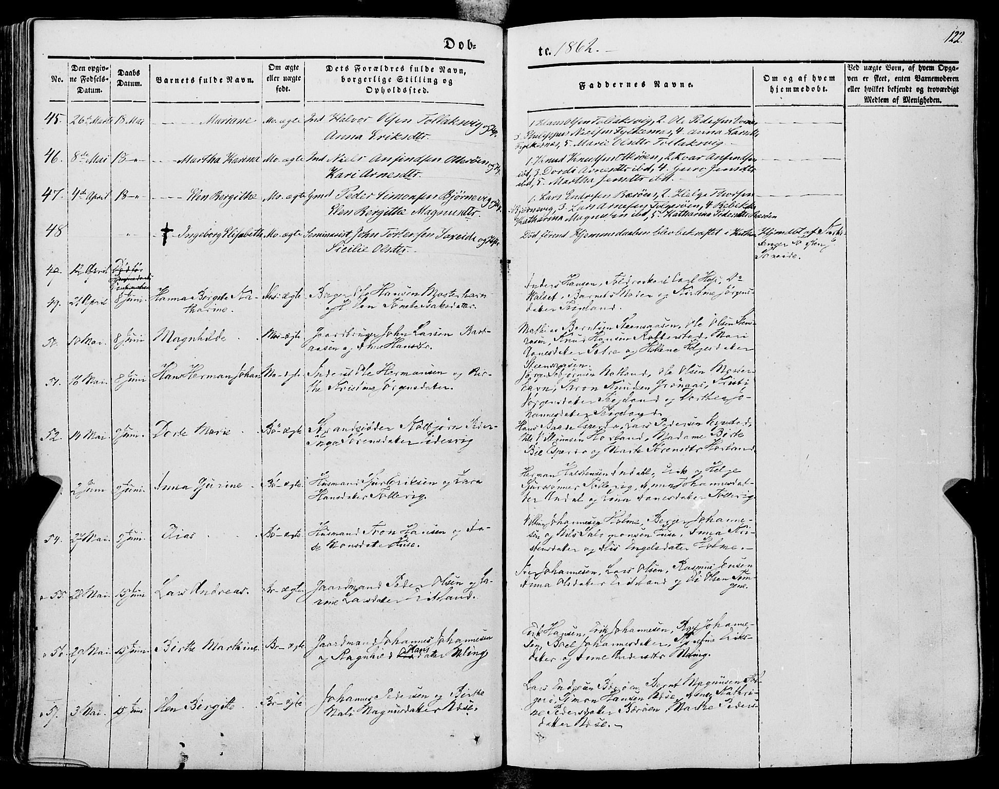 Finnås sokneprestembete, AV/SAB-A-99925/H/Ha/Haa/Haaa/L0007: Parish register (official) no. A 7, 1850-1862, p. 122