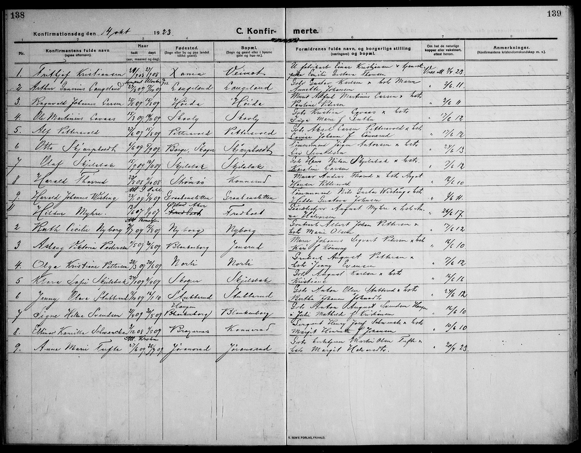 Skoger kirkebøker, AV/SAKO-A-59/F/Fb/L0002: Parish register (official) no. II 2, 1914-1941, p. 138-139