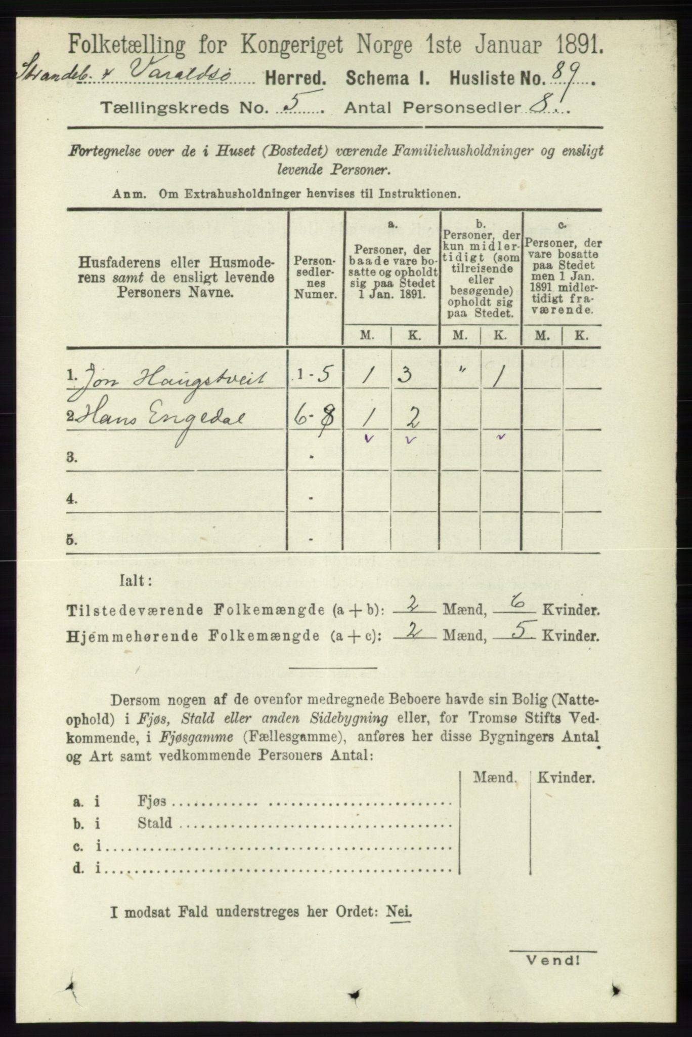 RA, 1891 census for 1226 Strandebarm og Varaldsøy, 1891, p. 1880