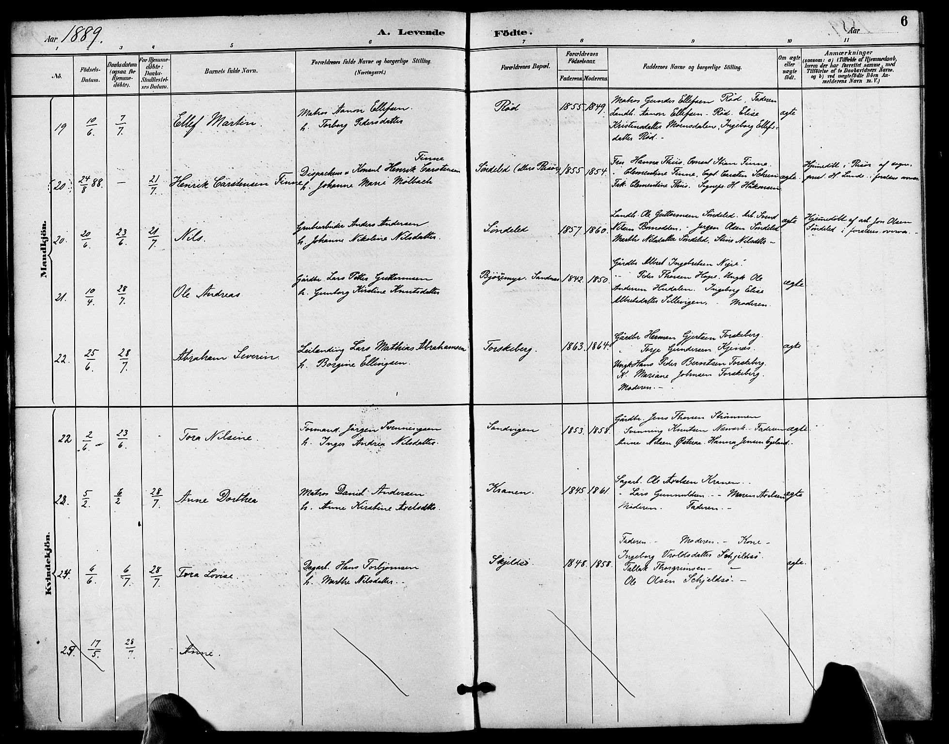 Søndeled sokneprestkontor, AV/SAK-1111-0038/F/Fa/L0005: Parish register (official) no. A 5, 1889-1899, p. 6