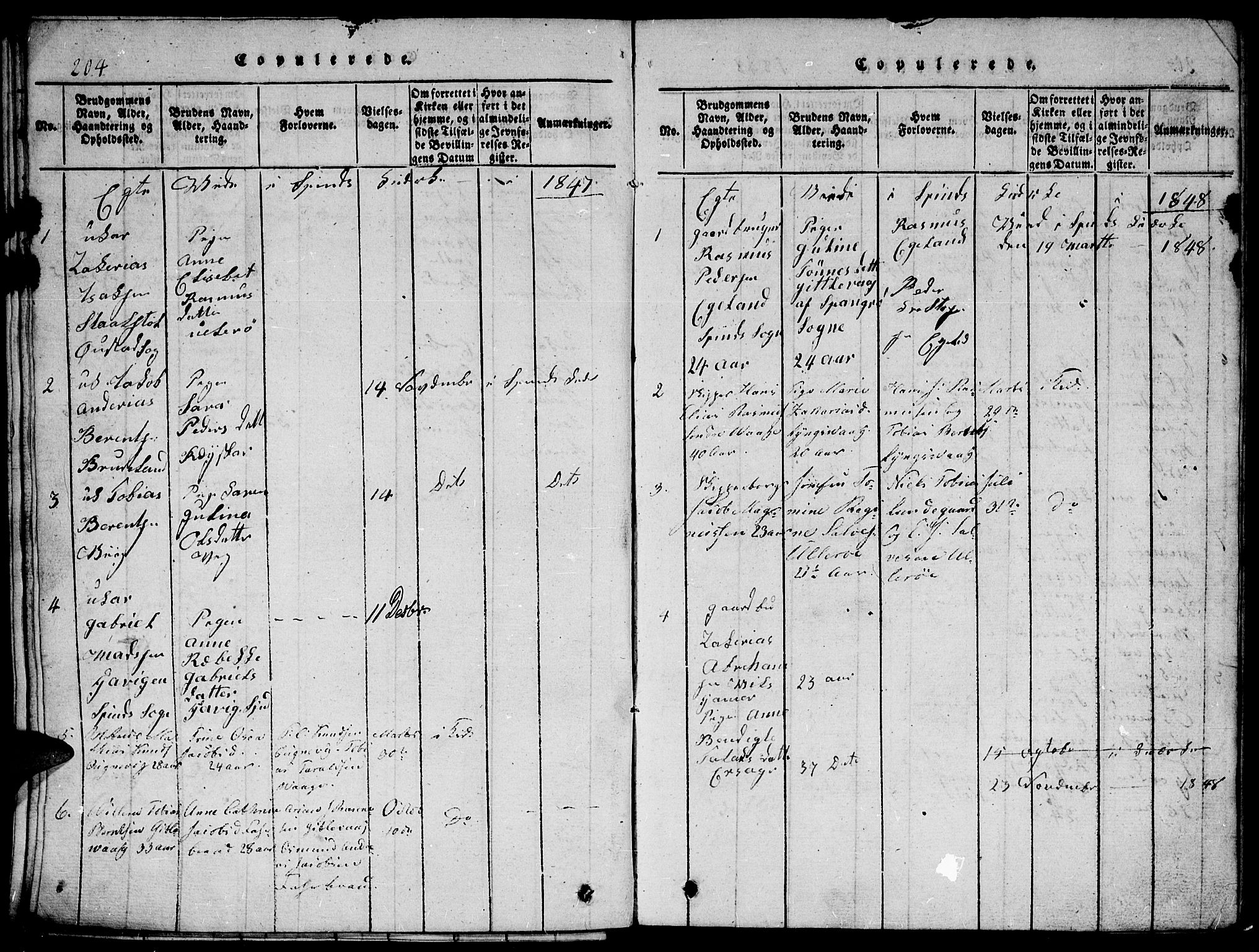 Herad sokneprestkontor, AV/SAK-1111-0018/F/Fb/Fbb/L0001: Parish register (copy) no. B 1, 1815-1852, p. 204