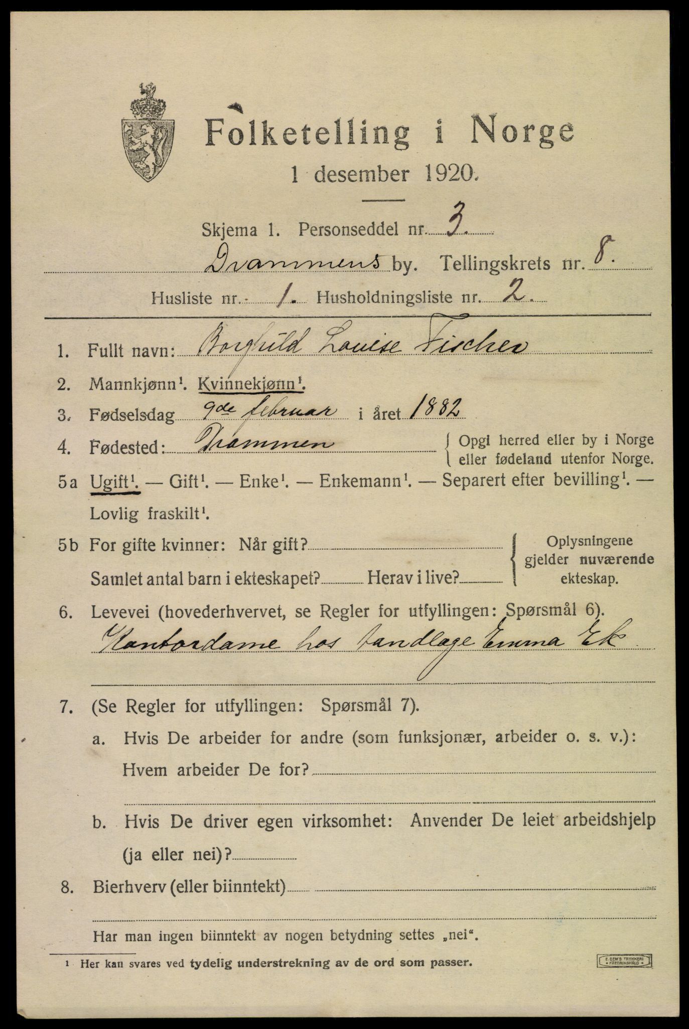 SAKO, 1920 census for Drammen, 1920, p. 53069