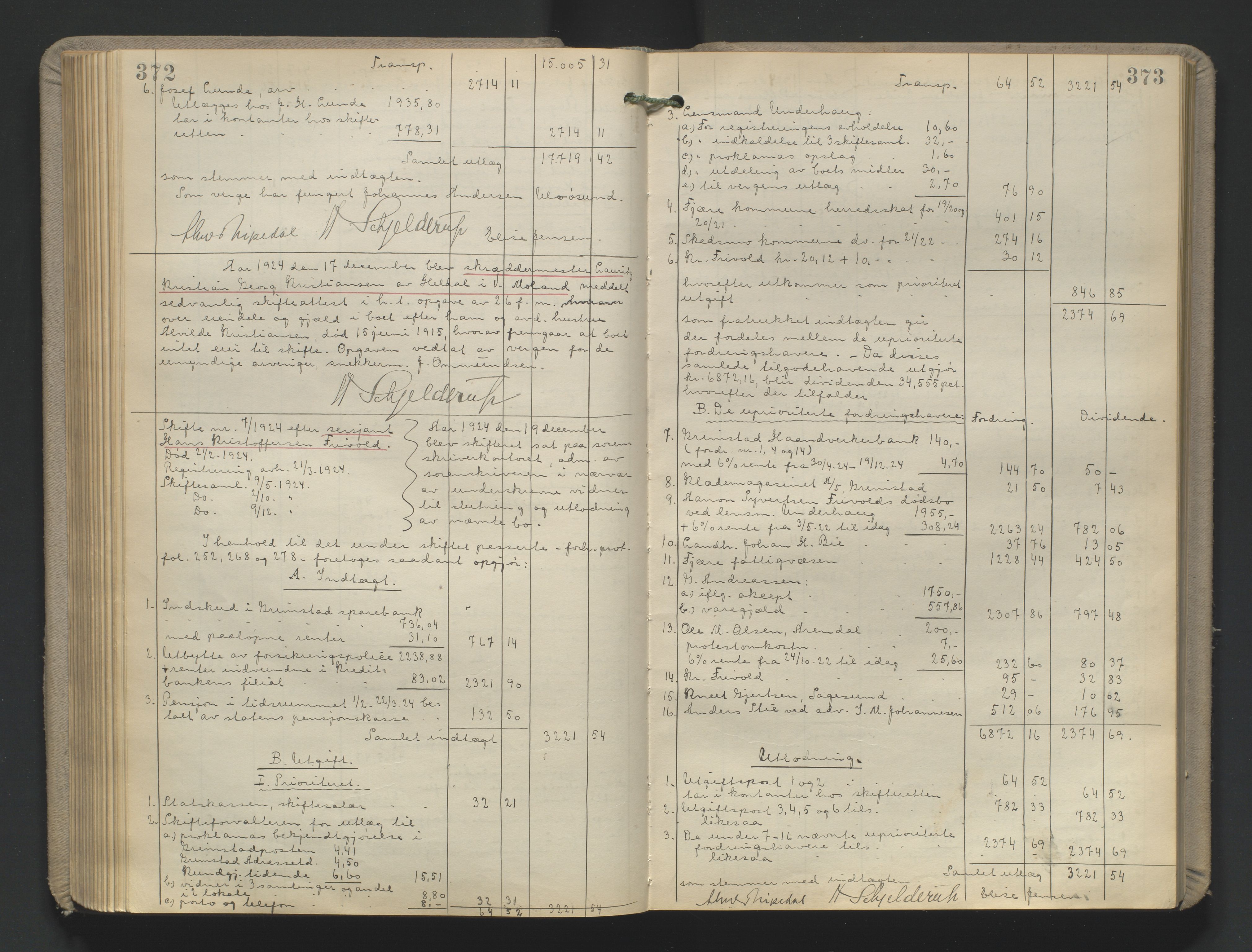 Vestre Nedenes/Sand sorenskriveri, AV/SAK-1221-0010/H/Hc/L0022: Skifteutlodningsprotokoll nr. 9, 1919-1932, p. 372-373