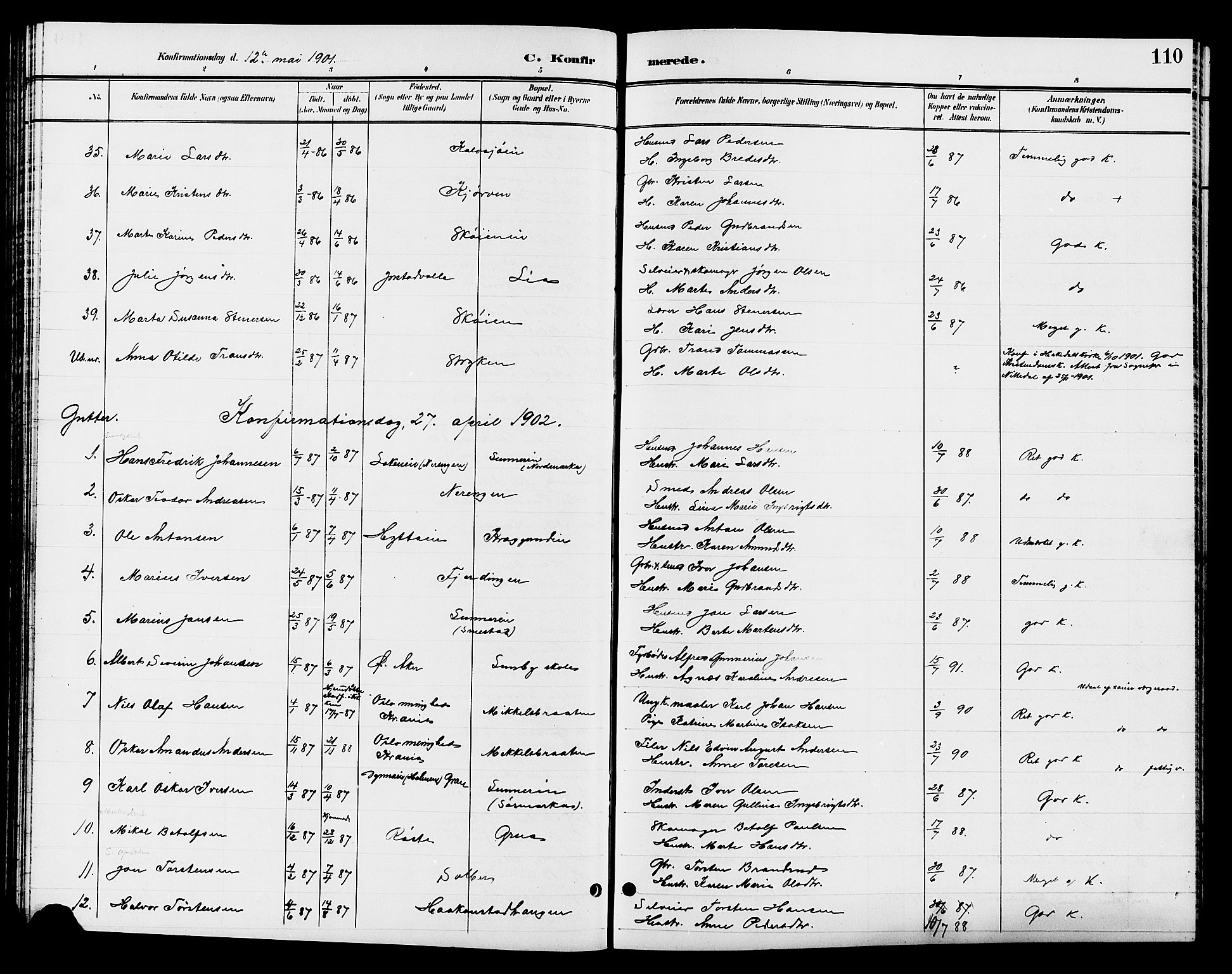 Jevnaker prestekontor, SAH/PREST-116/H/Ha/Hab/L0003: Parish register (copy) no. 3, 1896-1909, p. 110